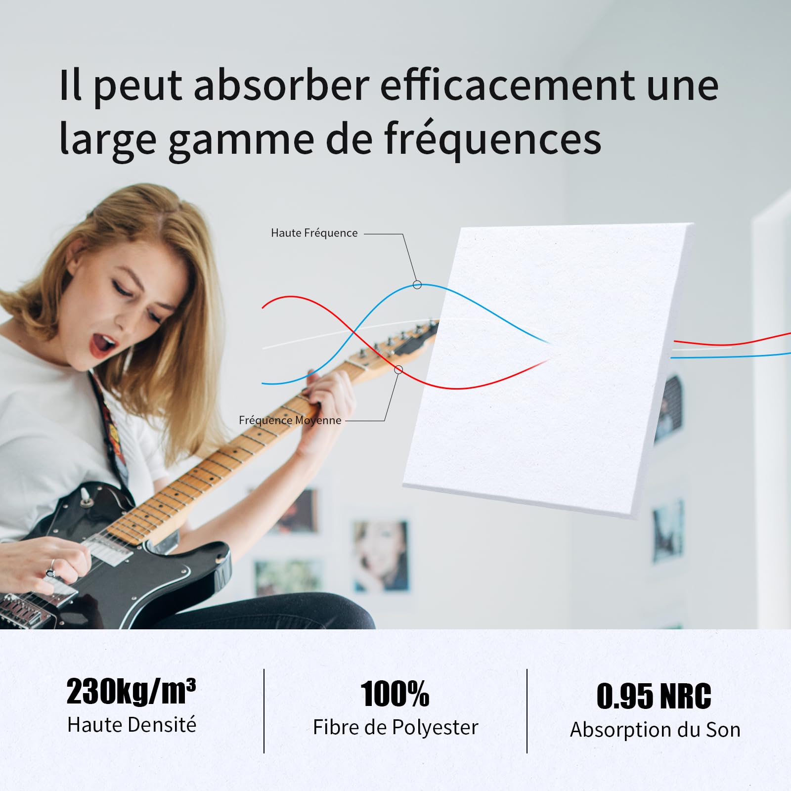 Sonuvia 36 stuks zeshoekige akoestische panelen, zelfklevend, dekt 2,11 m²,geluidsisolatie voor muren en deuren - 230 kg/m³, NRC 0,95, 100% polyester