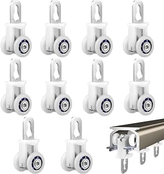 Metal Plastic Curtain Track Rollers Gliders 10 Pack,Flexible Drapery Rail Runners with TwinWheel Pulleys,for Window,Ceiling Curtains Stainless Steel White Plastic Track Hooks Sliding Wheels