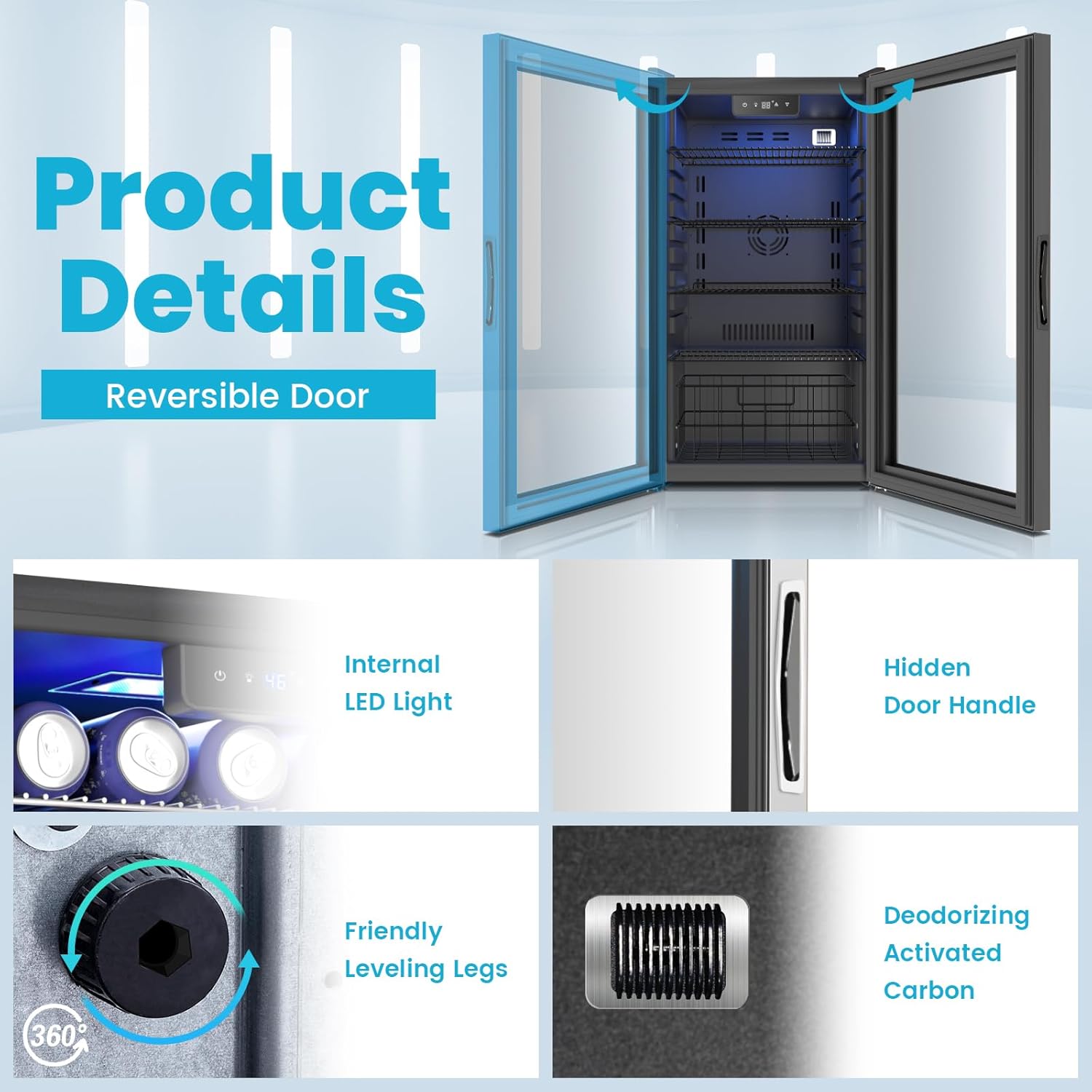 17 Black Inch Beverage Refrigerator and Cooler, 116 Cans Mini Beverage Fridge with Reversible Glass Door for Soda Beer or Wine, Freestanding Drink Cooler for Apartment Office Home Bar