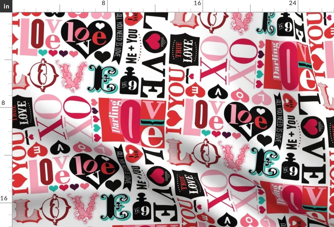 Spoonflower Fabric - Love Letters Valentine Hearts Text Romantic Printed on Upholstery Velvet Fabric Fat Quarter - Upholstery Home Decor Bottomweight Apparel