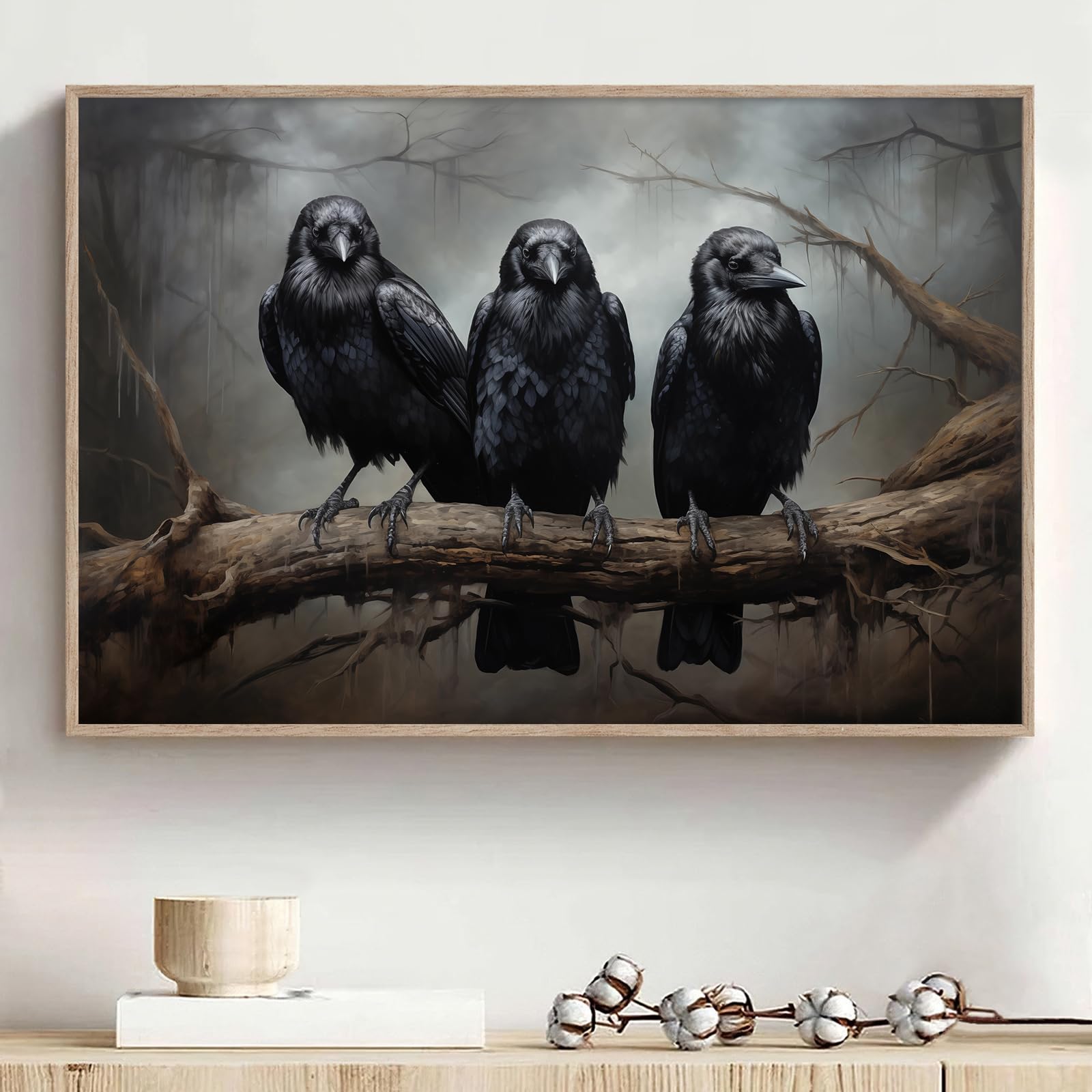Vintage Raven Wall Art Black Crow Pictures Dark Academia Paintings Dark Academia Animal Posters Tree Branch Picture Gothic Forest Wall Art Black Bird Poster Gothic Crow Paintings 16x24inch Frameless
