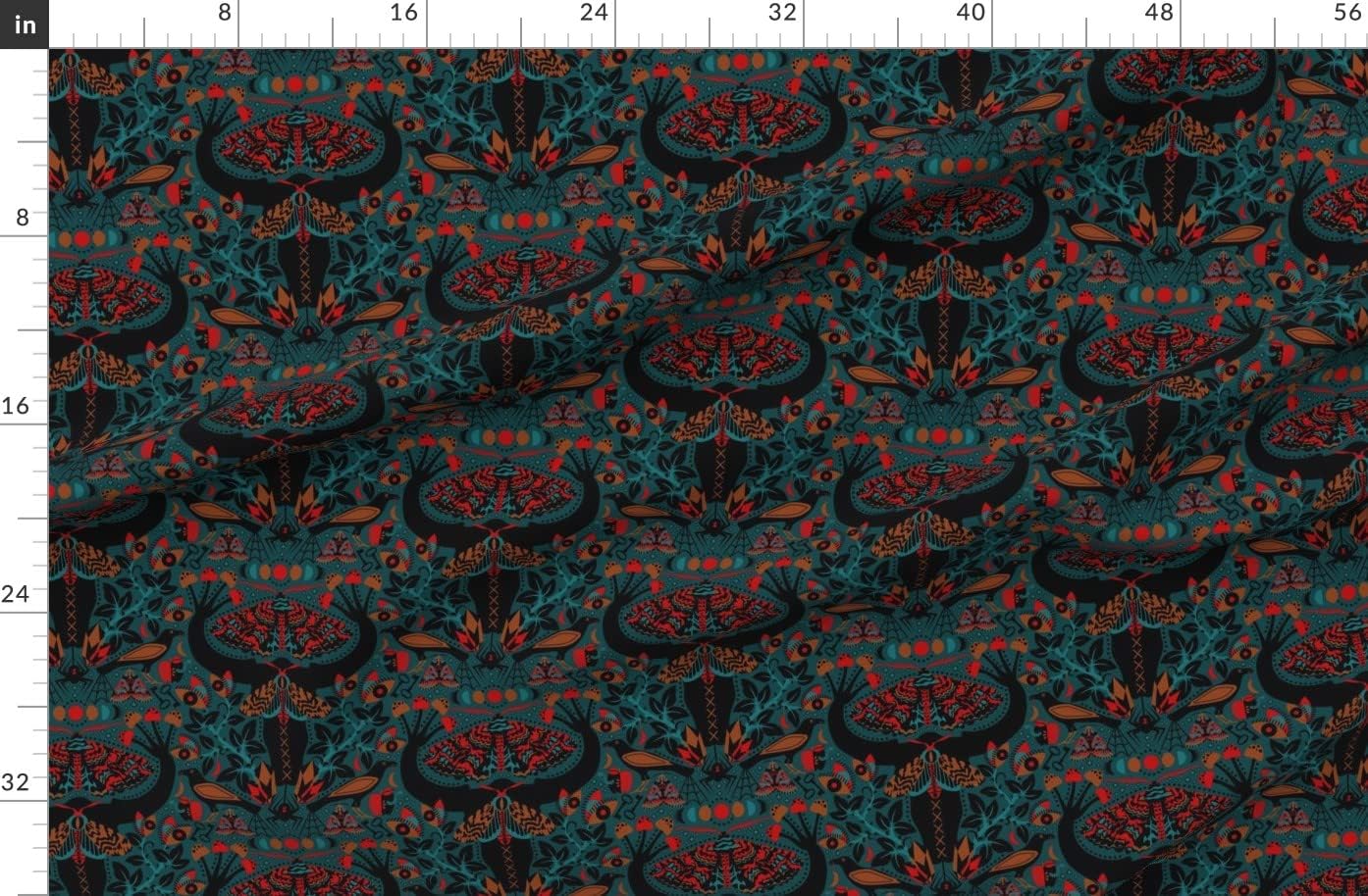 Spoonflower Fabric - Moth Mares Black Teal Goth Red Dark Printed on Organic Cotton Sateen Fabric by The Yard - Sewing Quilting Apparel Home Decor