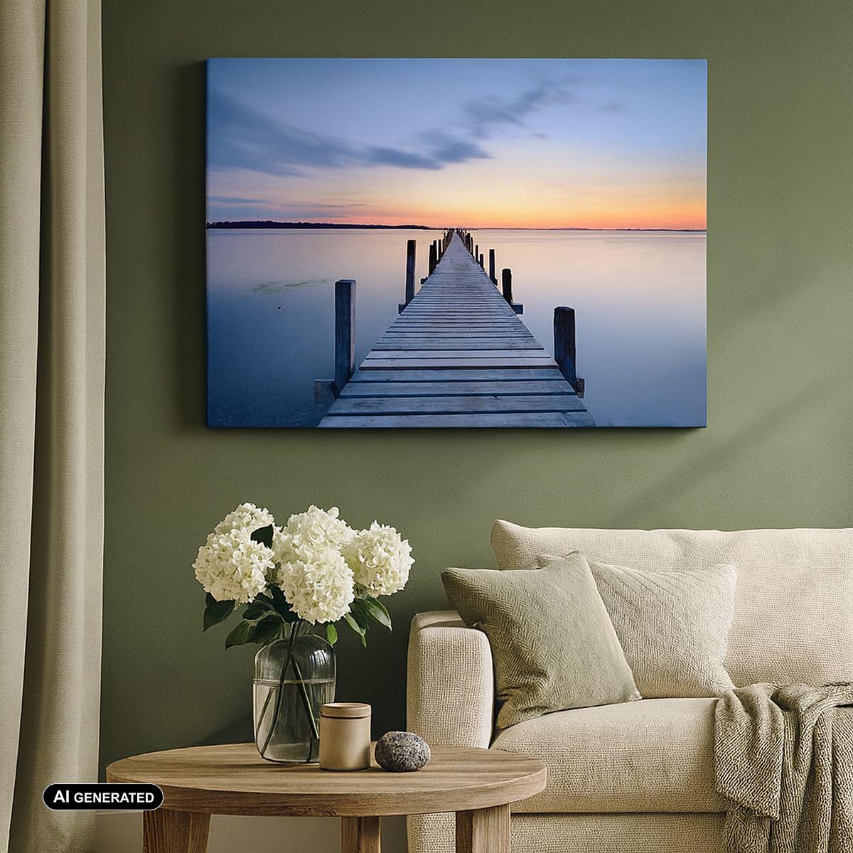 Lienzos decorativos 100x70cm Cuadro Sobre Lienzo Moderno Puesta del sol lago agua puente Grande Dormitorio Cocina Cuadros Pared Imágenes Cuadros Decoracion Salon Wall Art Prints Decor AA100x70-2508