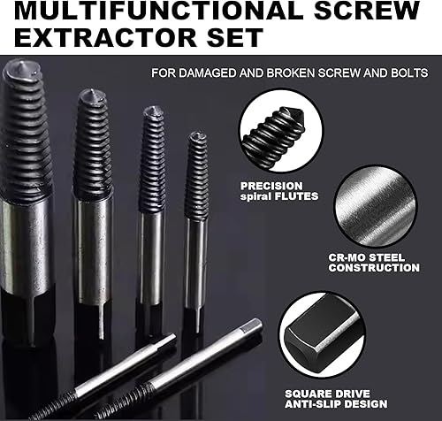 Miniatura 3 de Greywolf Juego de extractor de tornillos de 6 piezas, hecho de 35 # Cr-Mo, extractor de pernos, juego de extractor de pernos de ranura en espiral,