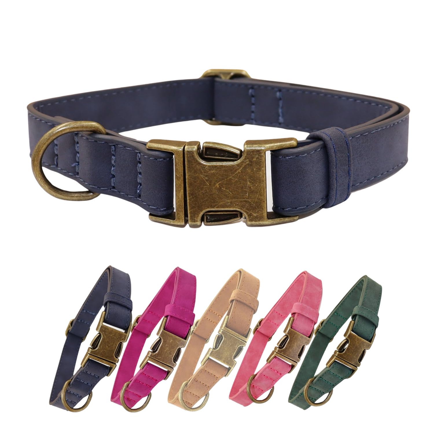 THAIN Soft Leather Dog Collar, Heavy Duty Metal Buckle Padded Dog Collar Quick Release