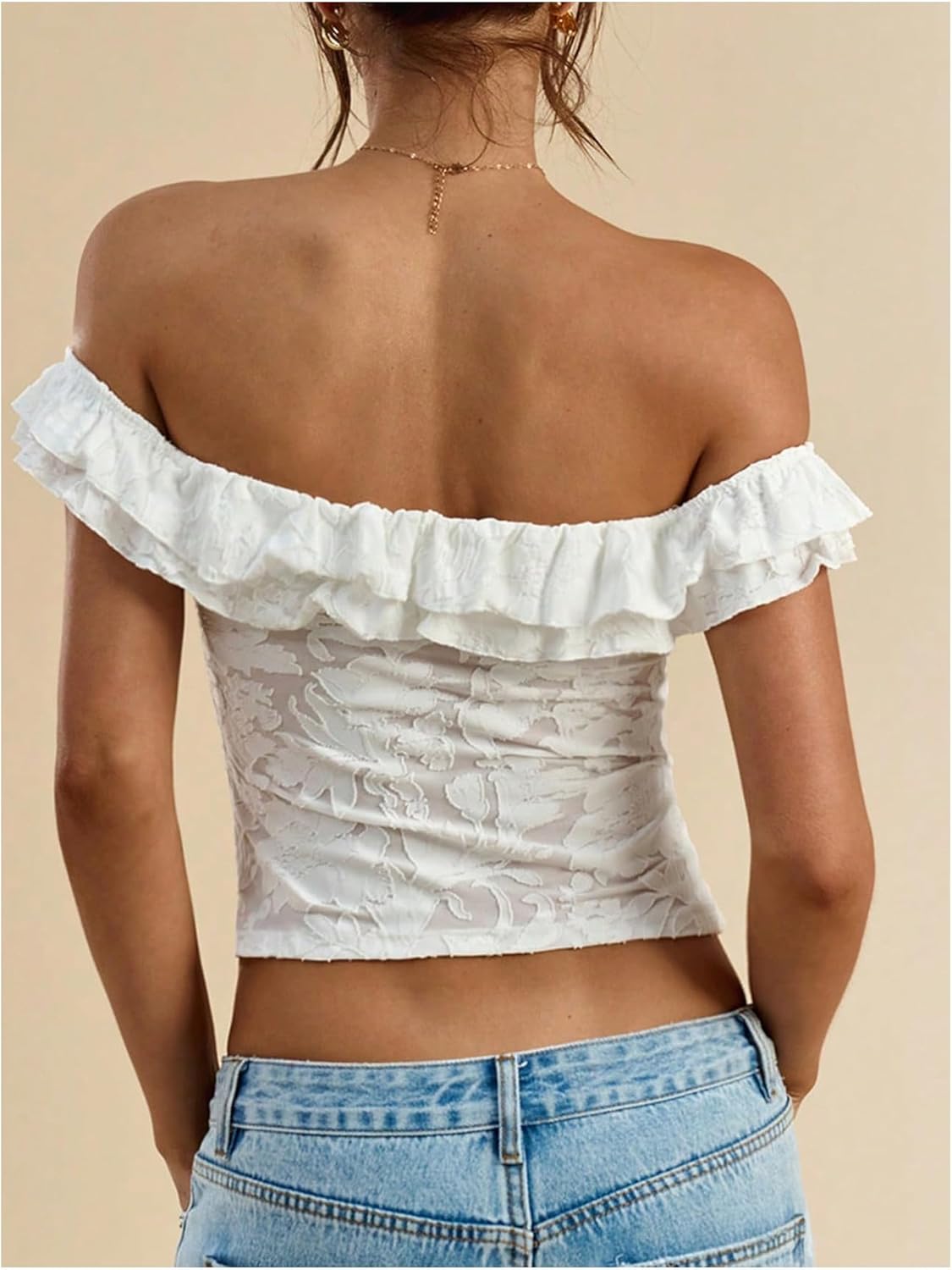 Floerns Women's Floral Off The Shoulder T Shirts Ruffle Twist Front Fitted Crop Tops - Image 3