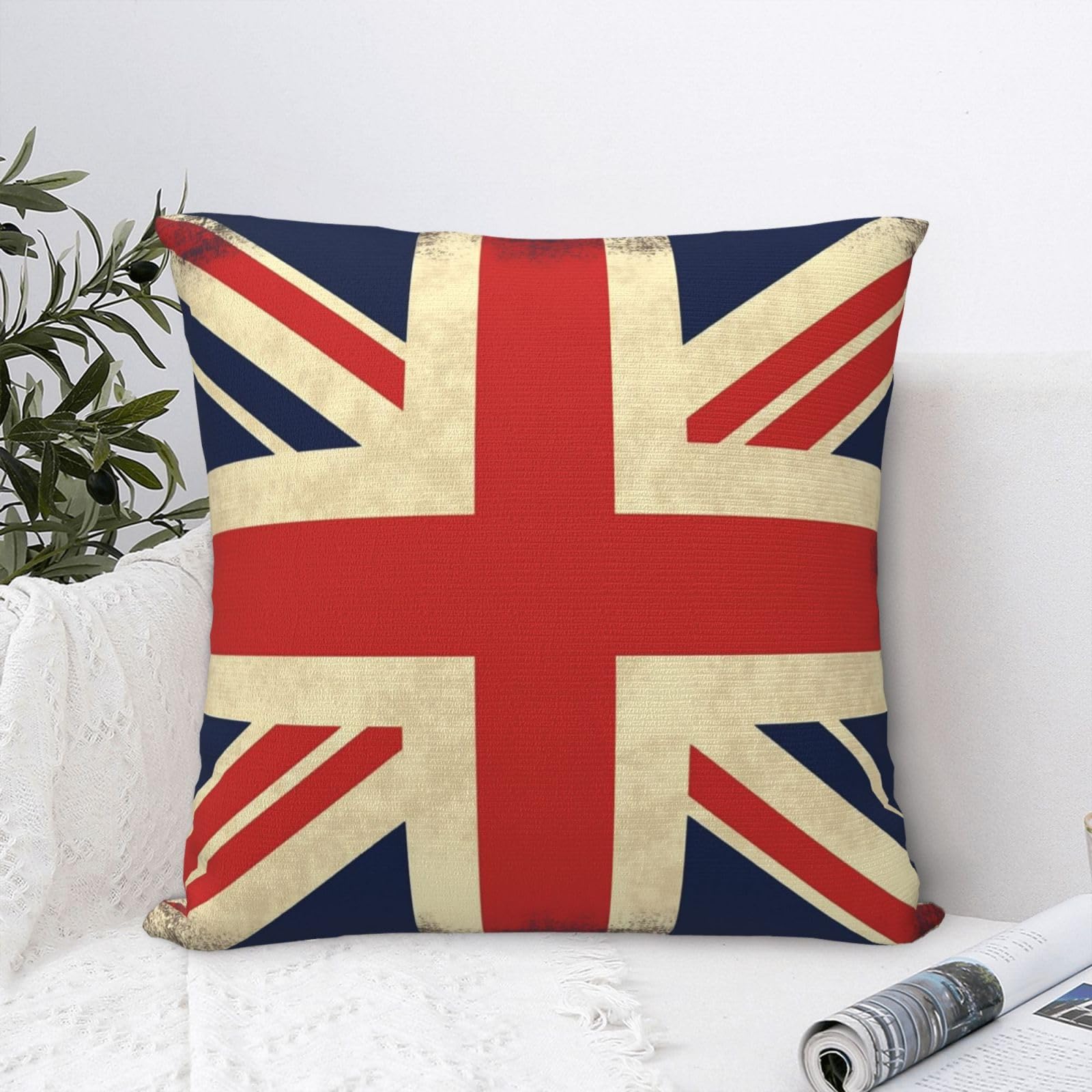 FodPand Luxury Velvet Throw Pillow Covers 24"x24" Super Soft Decorative Pillow Cases - UK Flag Pillowcases Modern Lumbar Cushion Cases for Couch Sofa Bed Pillow Shams