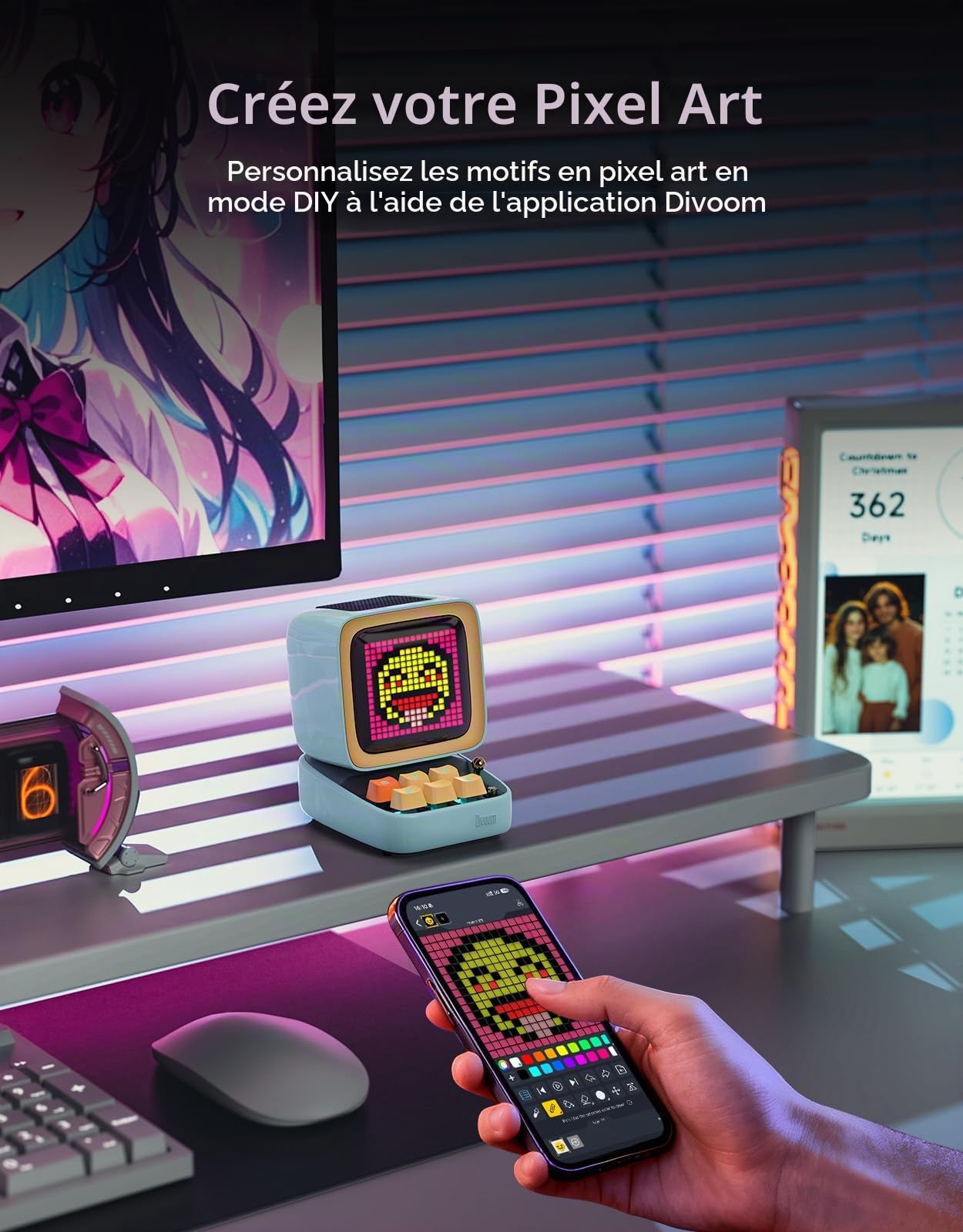 Divoom Ditoo Haut-Parleur Bluetooth Portable avec Rétro Écran Pixel, Contrôle de l'Application Smartphone/Claviers Mécaniques Rétroéclairés RVB (Bleu)