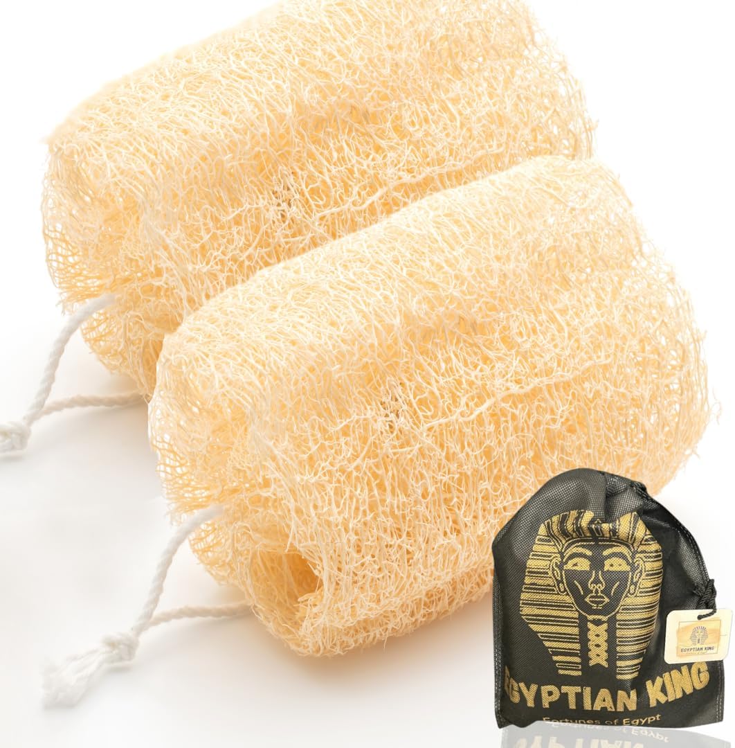 2 Natural Egyptian Loofahs Exfoliating Scrubber for Shower, Natural Loofah Sponge