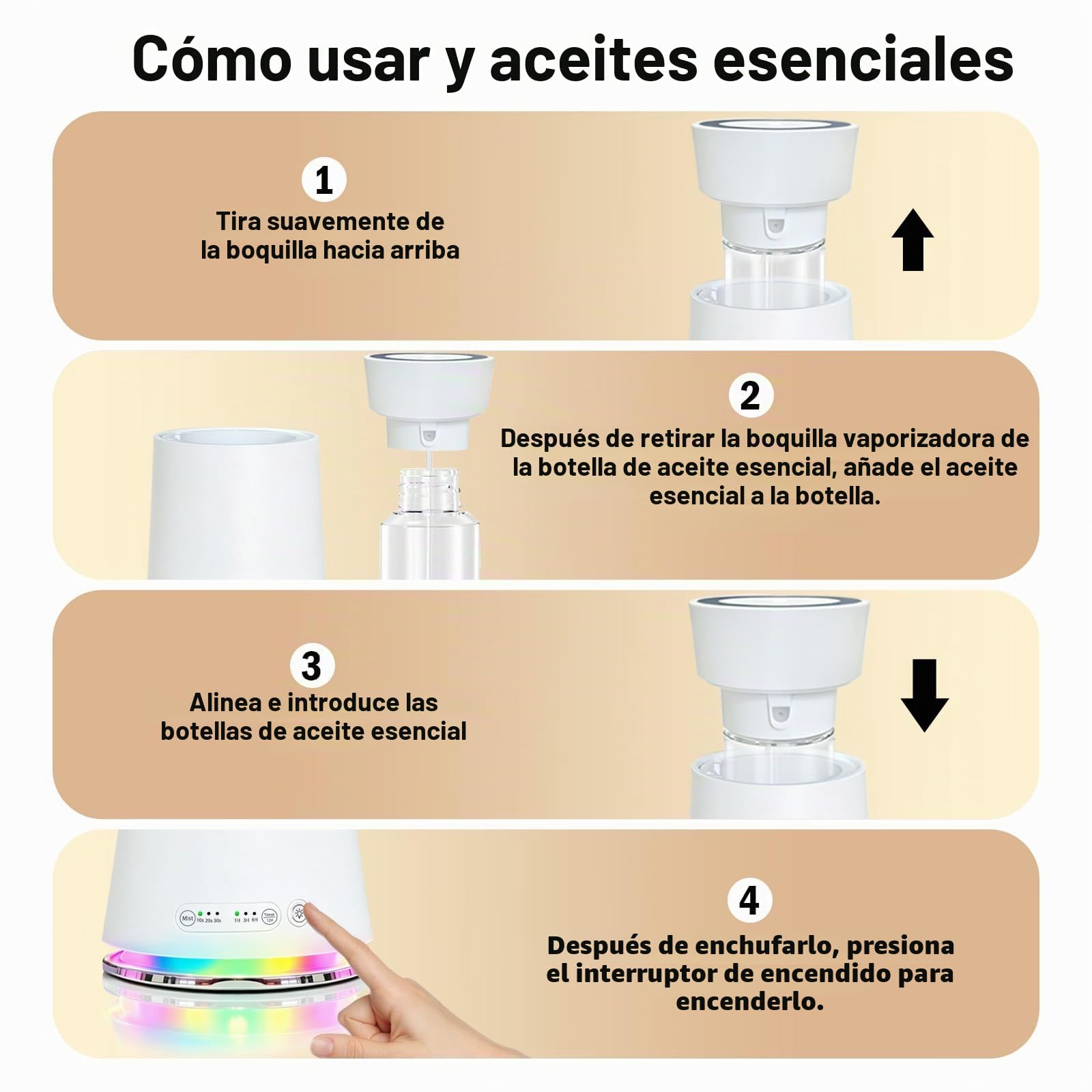 Difusor de aceites Esenciales sin Agua con luz Nocturna, Ideal para Habitaciones de hasta 140 m². 4 ajustes de Temporizador, 3 Niveles de Intensidad. (XL)