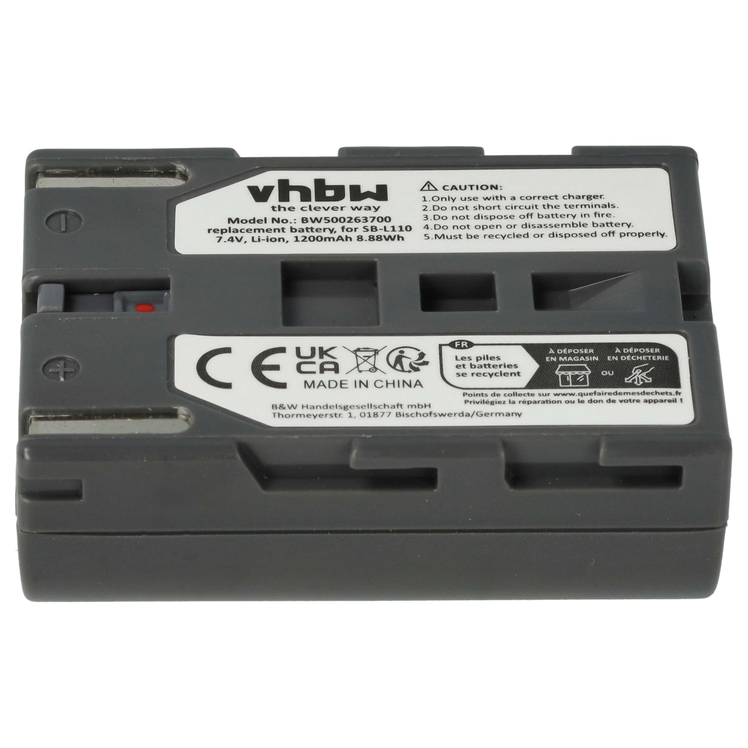 vhbw batteria sostituisce Samsung SB-LS70AB, SB-L110, SB-L70R, SB-L70, SB-L70A, BB13-SS014 per videocamera camcorder (1200mAh, 7,4V, Li-Ion)