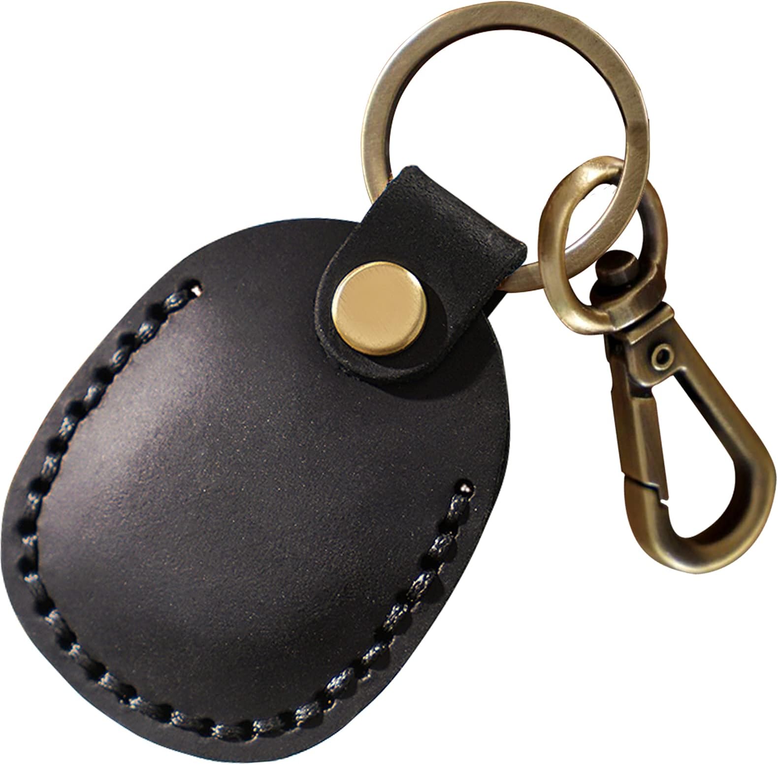 Genuine Leather Airtag Holder, Portable Air Tag Keychain with Key Rings Full Coverage Air Tags Hidden Case Cover Compatible for AirTags Black