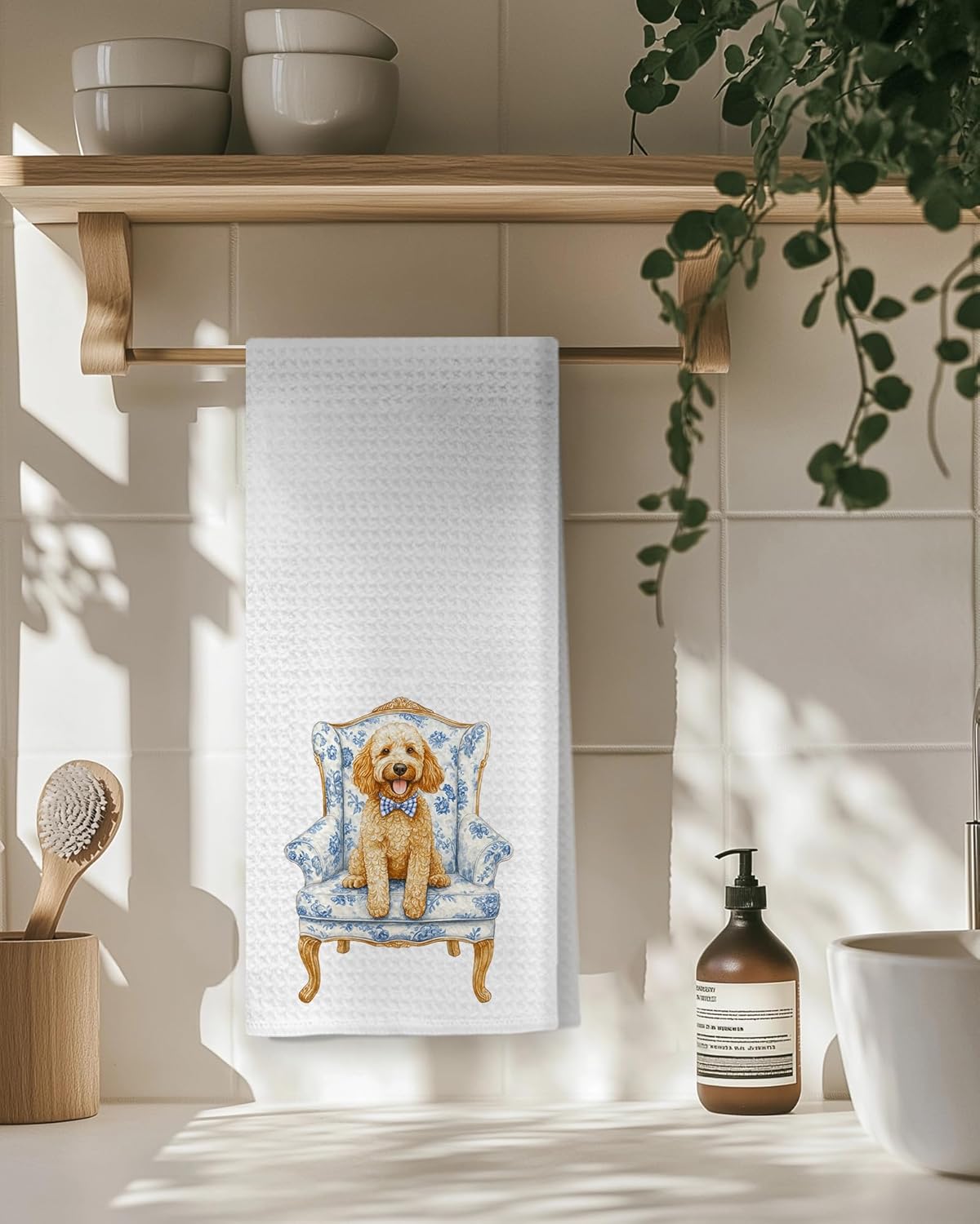 Chinoiserie Cockapoo Dog Kitchen Towels, Gifts for Dog Lovers Women Hand Towels for Bathroom, Blue and White Grand Millenial Cockapoo Dish Tea Towels for Kitchen Decor, 16x24 Inch - Image 4
