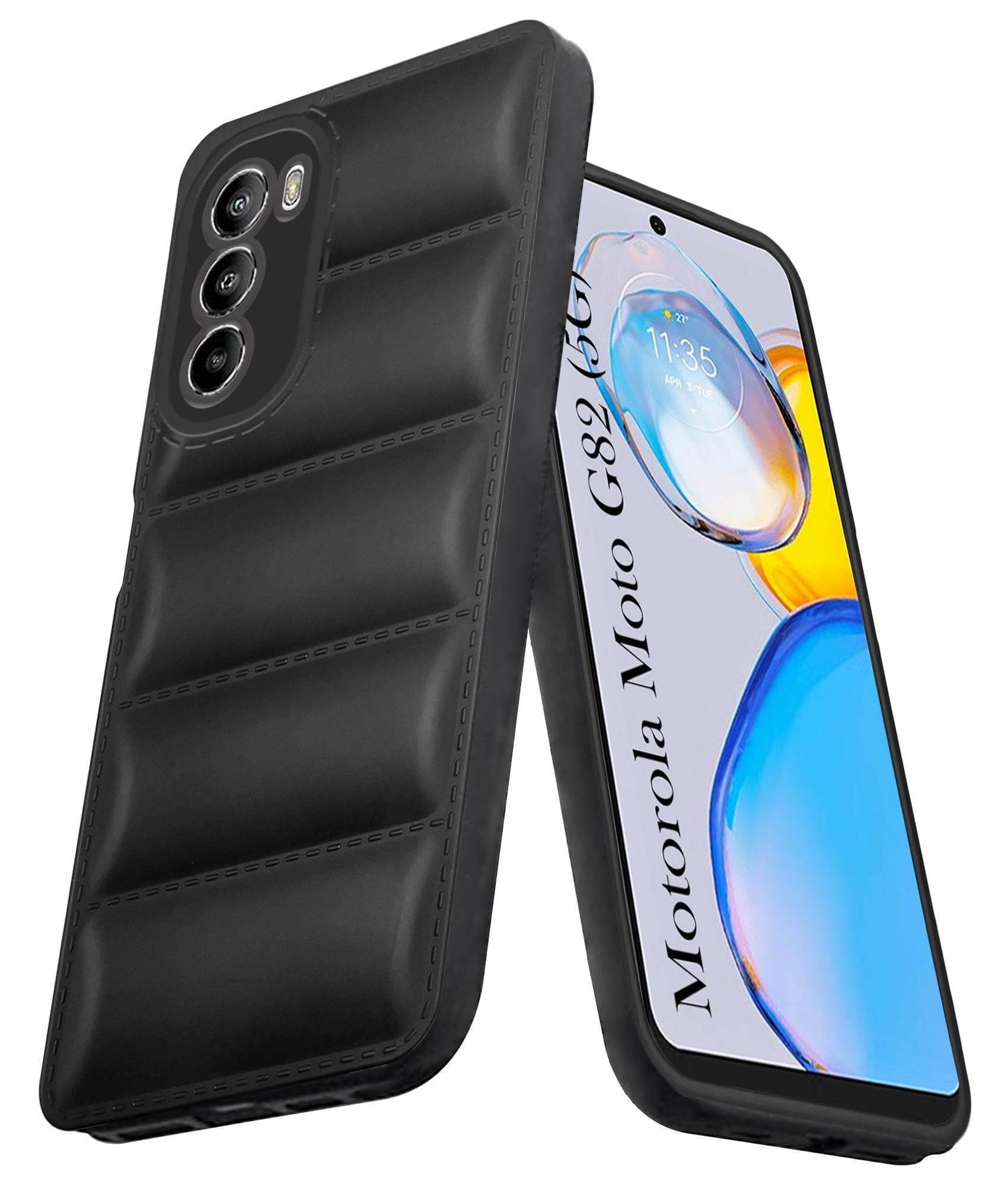 Jkobi Back Case Cover for Motorola Moto G82 5G (Puffer Cushion Wave Design| Soft Black) (B0D3XFS5DQ) Amazon Price History, Amazon Price Tracker