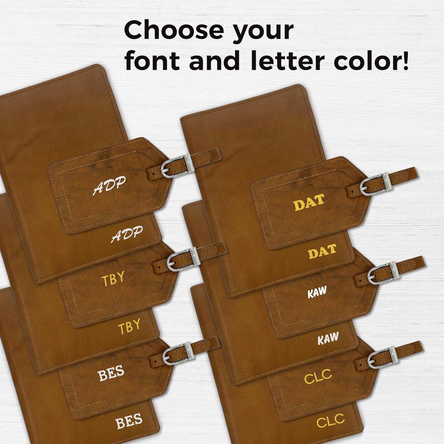 Personalized Monogrammed Antique Saddle Leather RFID Passport Wallet and Luggage Tag
