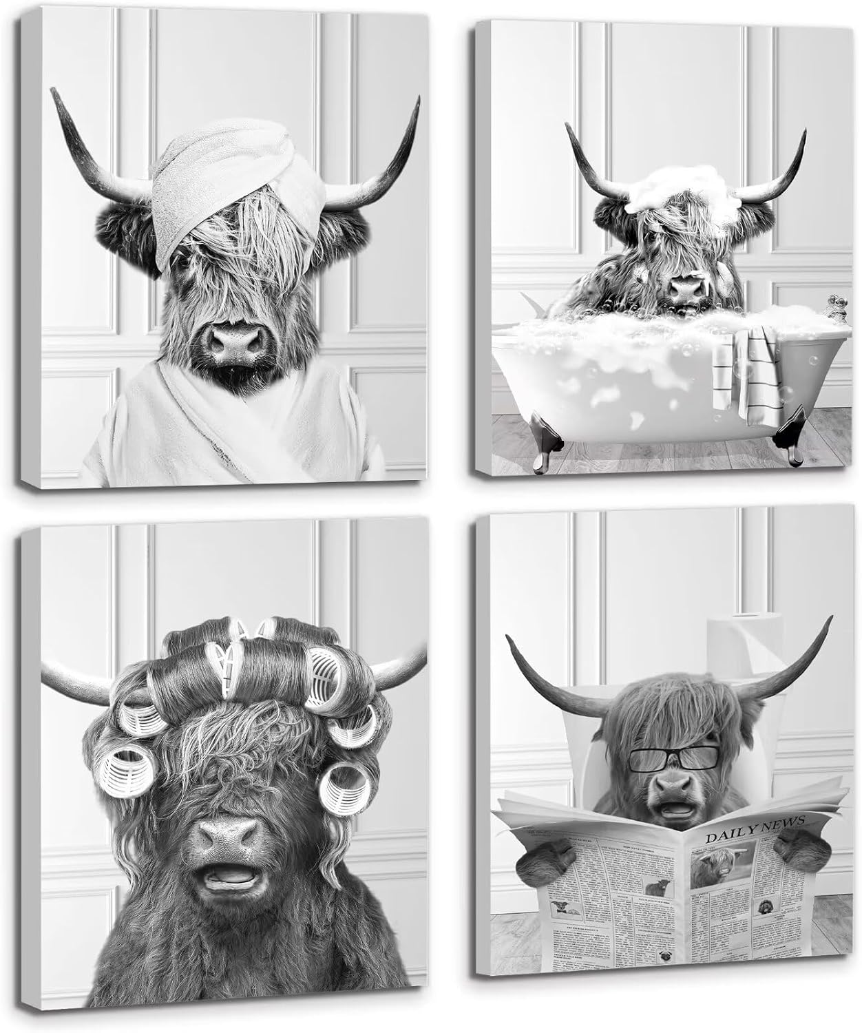 Amazon.com: Highland Cow Bathroom Decor Wall Art Set of 4, Black and ...