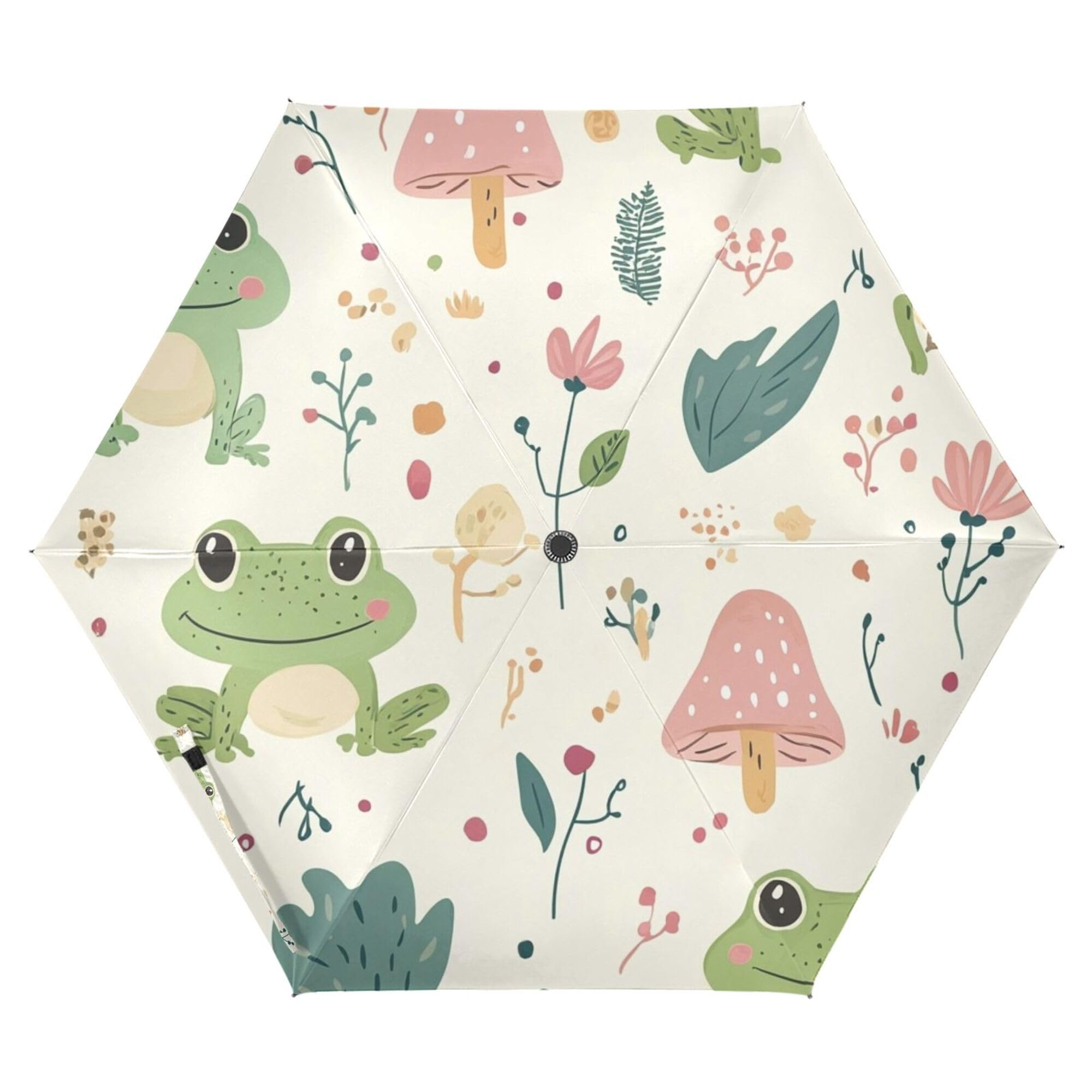 JUNZAN Cute Cartoon Frogs Mushrooms Umbrella For Travel 39 Inch Lightweight Automatic Open Close Mini Umbrella for Boys Outdoor Defence Accessories