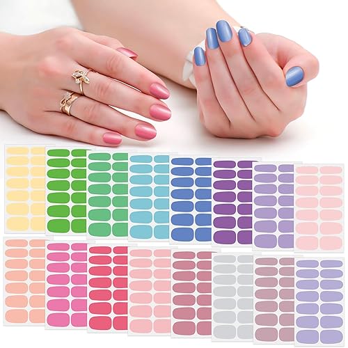 SILPECWEE 16 hojas de esmalte de uñas de color sólido juvenil para mujer tiras de esmalte de uñas de gel calcomanías autoadhesivas de esmalte de
