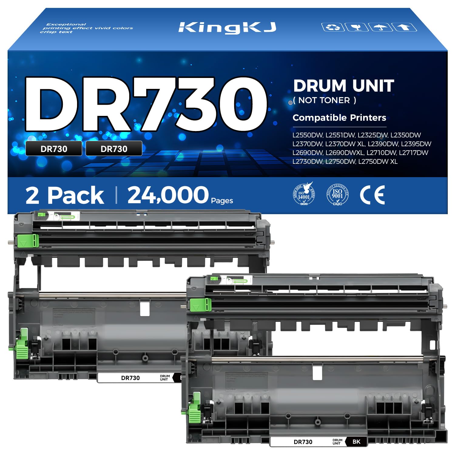 DR730 Drum Unit (Not Toner) 2-Pack Compatible Replacement for Brother DR-730 Imaging Drum MFC-L2710DW MFC-L2750DW DCP-L2550DW HL-L2350DW HL-L2395DW HL-L2370DW HL-L2390DW MFC-L2690DW HL-L2325DW Printer