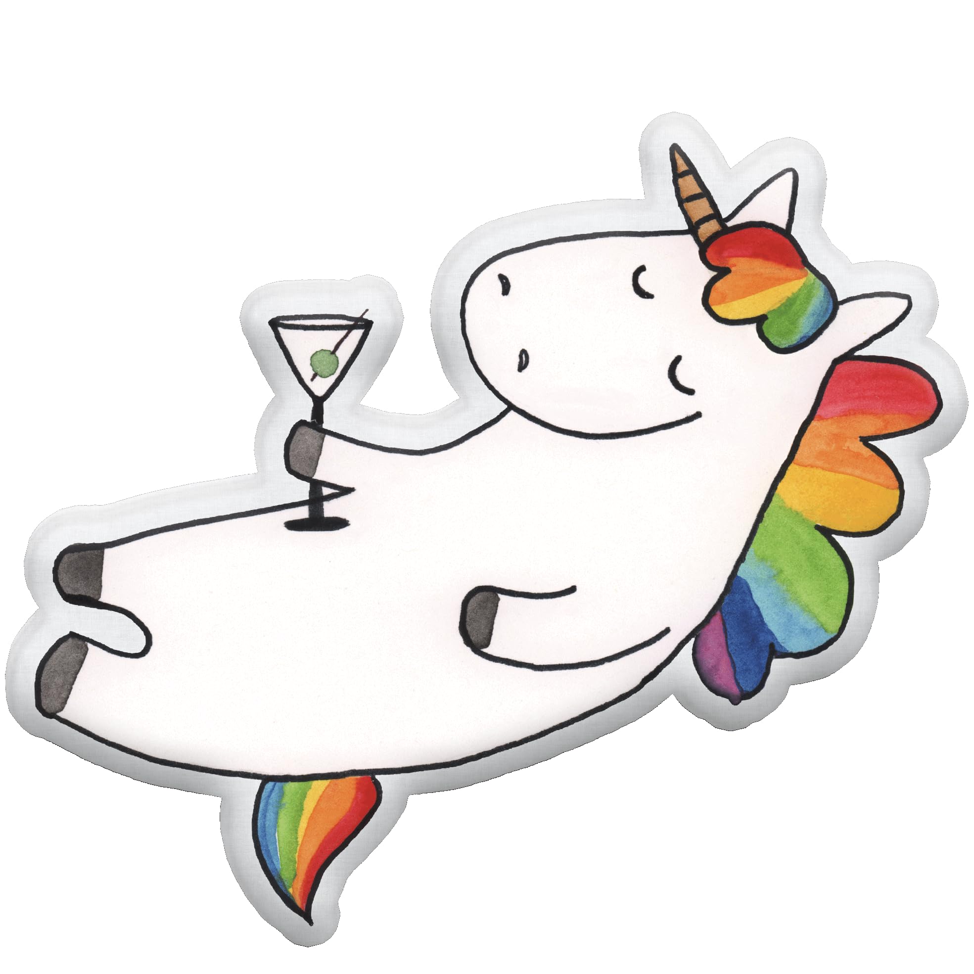 Mr. & Mrs. Panda Kuschelkissen Einhorn Cocktail 55 cm - Geschenk, Einhörner, Dekokissen, Tier Kuscheltier, Spruch, Plüschtier, Geburtstag, Sekt, Unicorn, Zierkissen, Lustig