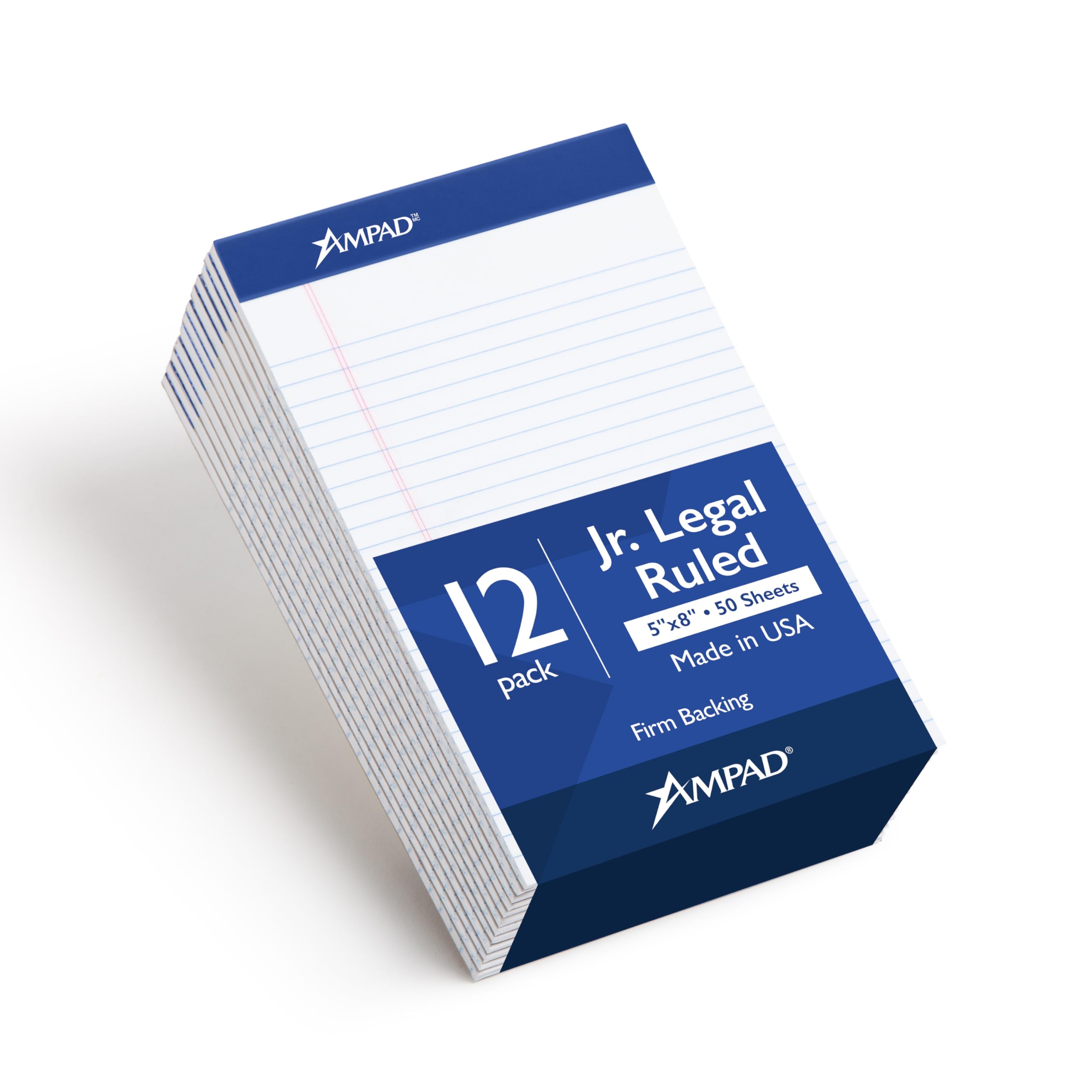 5 x 8 Legal Pads, 12 Pack, Narrow Ruled, White Paper, 50 Sheets Per Writing Pad, American Pad & Paper, Made in USA (20-364)