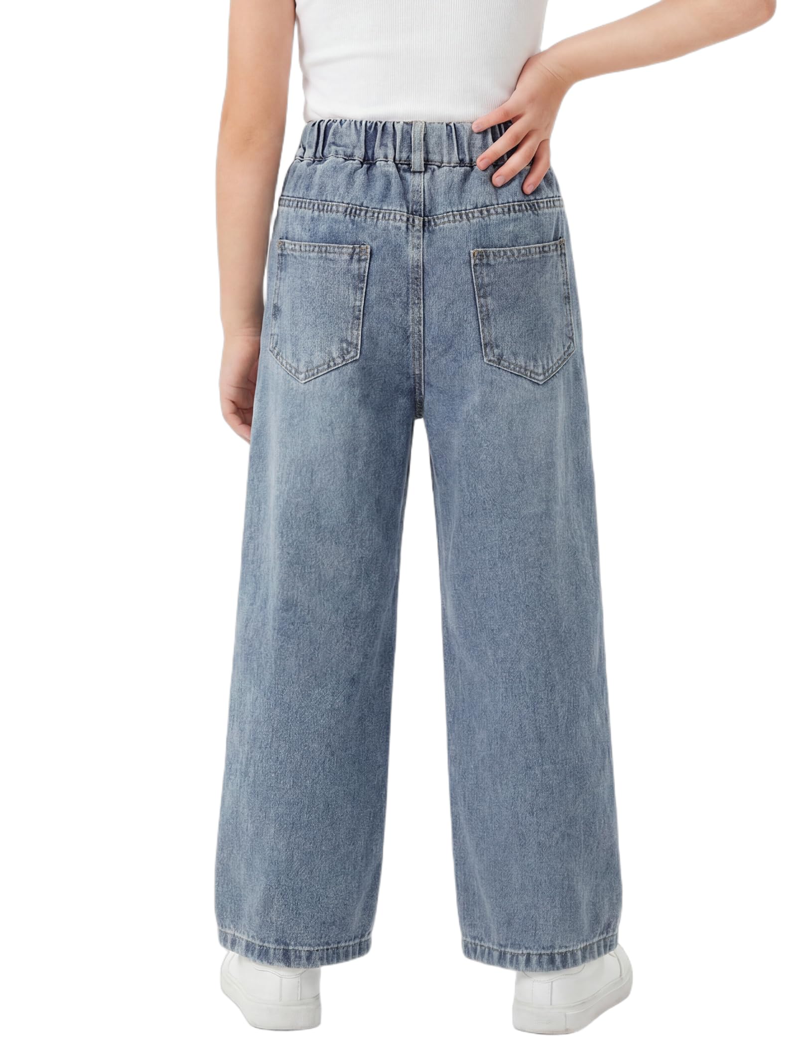 JiAmy Jeans larges pour filles avec nœud brodé pour enfants de 130 à 170 ans, 5 à 13 ans