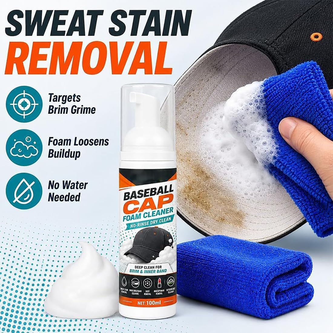 Limpiador de Espuma para Gorras de Béisbol sin Enjuague (3pc)
