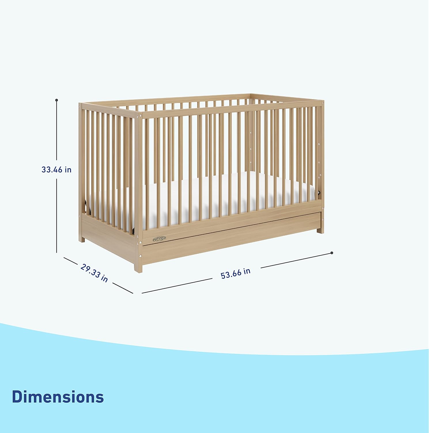 Graco Teddi 5-in-1 Convertible Crib with Drawer – GREENGUARD Gold Certified, Full-Size Nursery Storage Drawer, Baby Crib Converts to Toddler Bed, Daybed and Full-Size Bed (Driftwood)