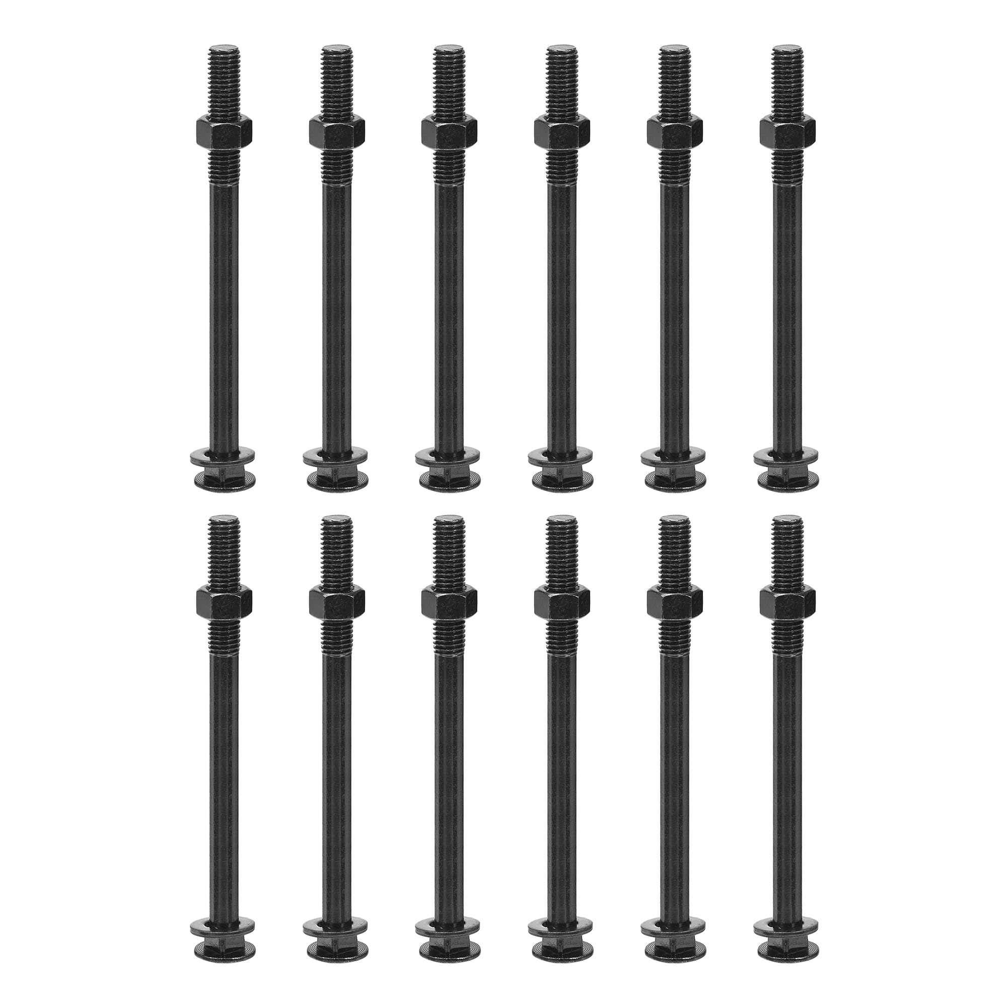 sourcing map Lot de 12 boulons de carrosserie à col carré M12 x 150 mm avec écrous et rondelles, en acier inoxydable 304 à tête ronde, col carré, noir