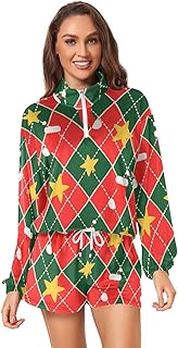 Merry Christmasred and Green Checkered Pattern Jogging Suits Women matching short set