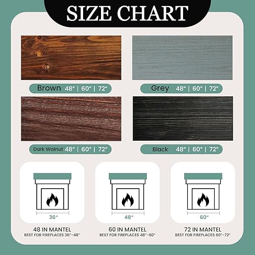 Miniatura 6 de Mantel para chimenea de 48 pulgadas, estante flotante con acabado rústico, estante de pared de madera con soporte invisible resistente para