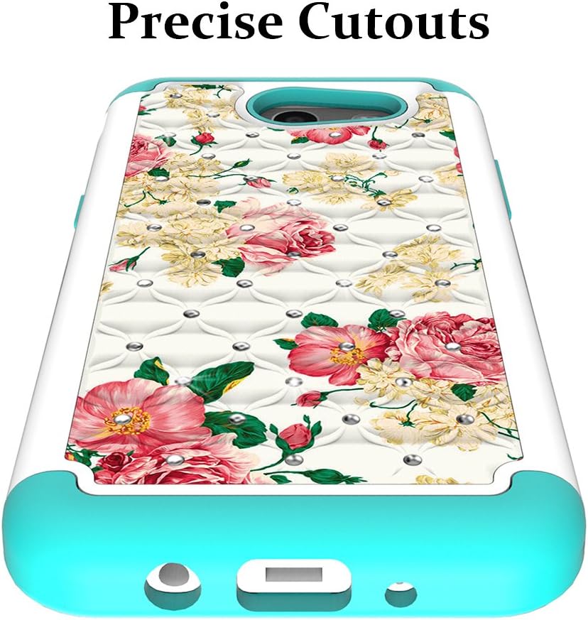 for Samsung Galaxy J3 Emerge Case, J3 2017 Case, Amp Prime 2 Case, Express Prime 2 Case, UrSpeedtekLive [Shock Absorption] Studded Rhinestone Bling Protective Case Cover - Flower