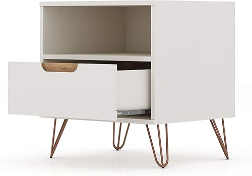 Miniatura 6 de Manhattan Comfort Rockefeller - Mesita de noche moderna de mediados de siglo con 1 cajón 2008 pulgadas blanco rotonaturaleza