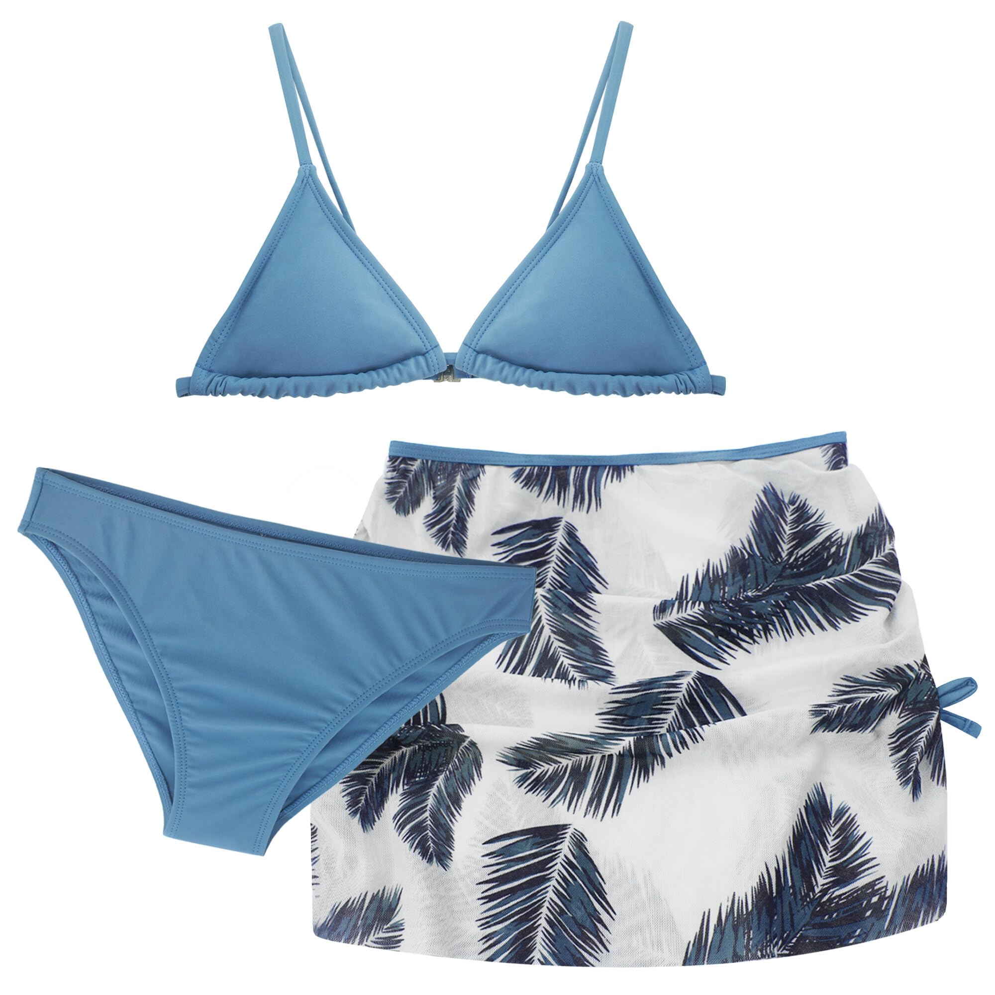 FEOYA Bikini de 3 piezas para niñas traje de baño con estampado de flores u hojas falda verano playa traje de baño protector solar traje de baño elástico secado rápido ropa de playa 140 150 160 170