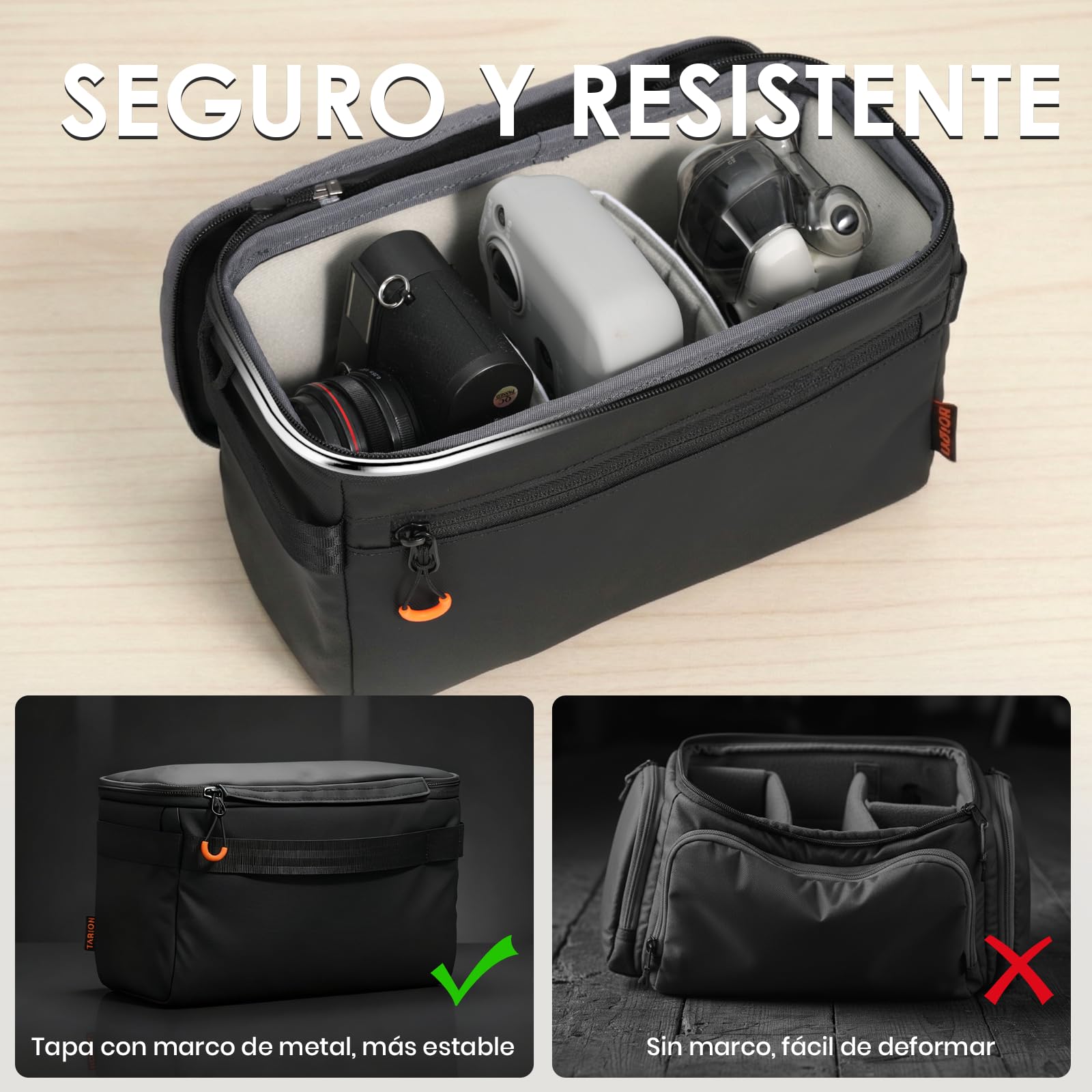 TARION Bolsillo interior para cámara de fotografía: funda interior para mochila, compartimento interior acolchado SLR con manta extraíble para objetivos DSLR Reflex ShellCore (XS)