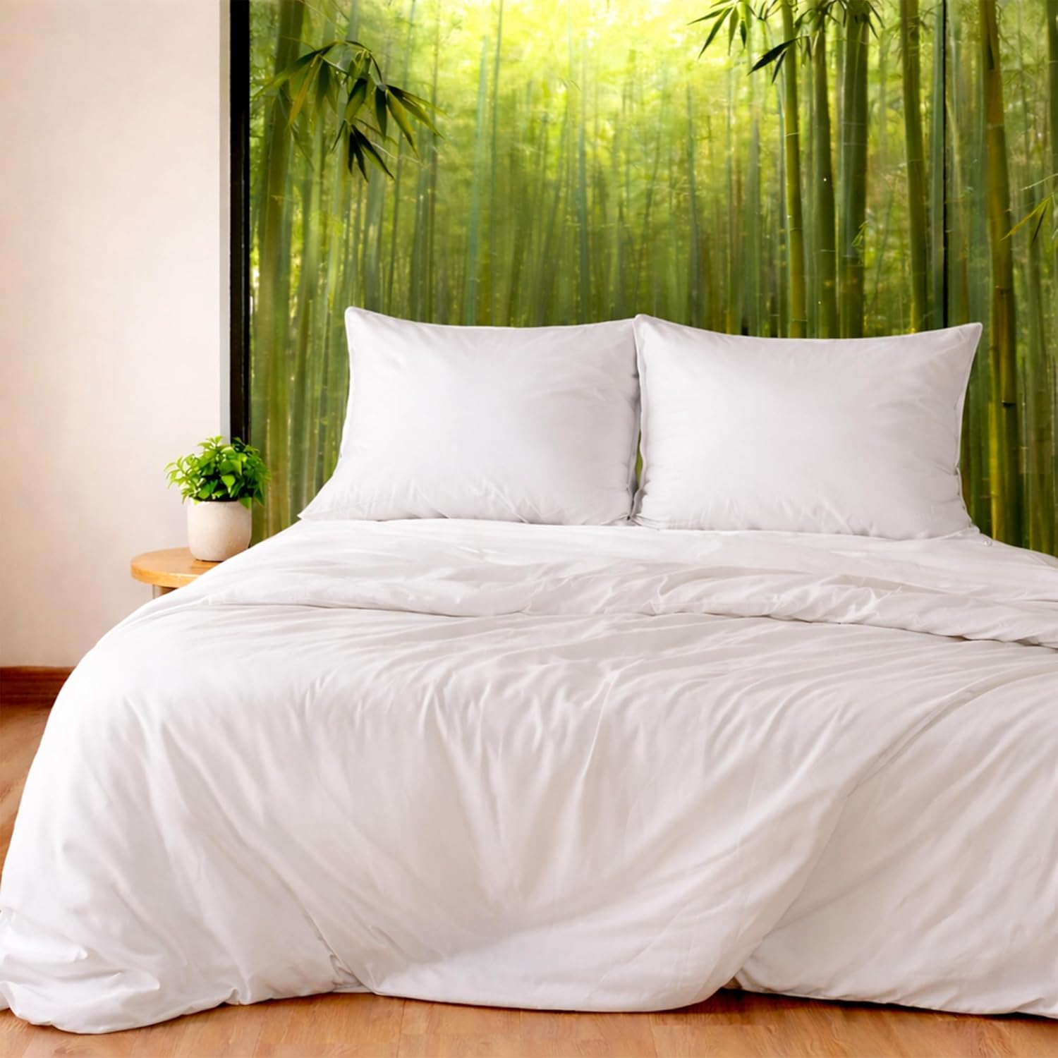 Cooling Queen Duvet Cover Set, 3-Piece - 100% Organic Bamboo Viscose - Silky Soft & Breathable Comforter Cover for Hot Sleepers & Sensitive Skin (White, 90"x90")