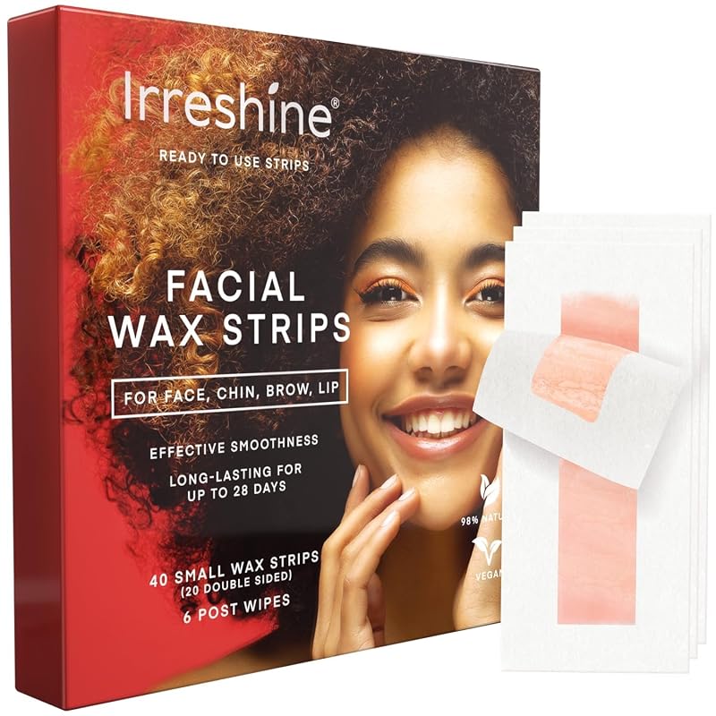 irreshine Tiras de Cera Facial para Remoção de Pelos, 40 unidades e 6 lenços