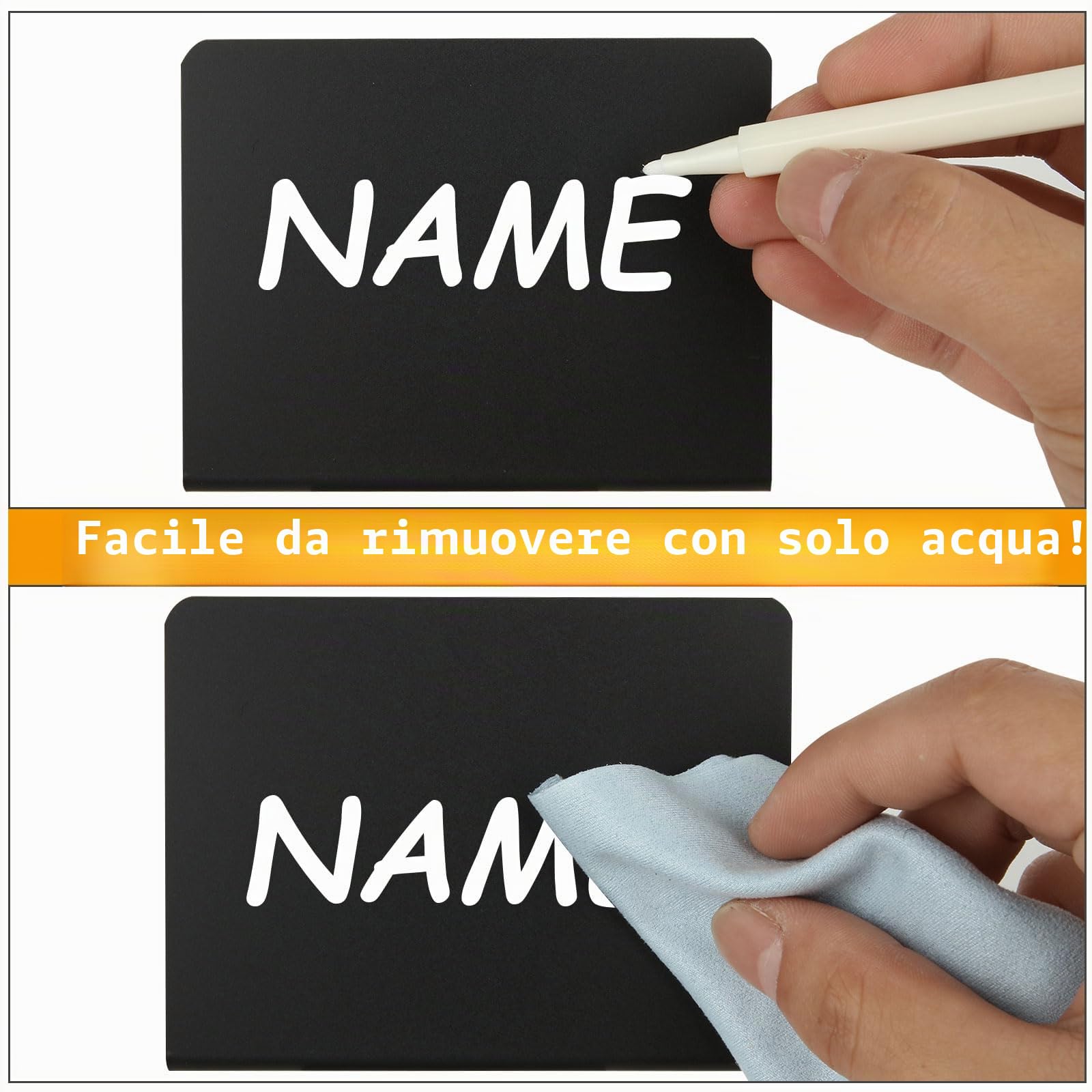 SENENQU 40 Pezzi Lavagnetta Cancellabile a L, Cartellini Prezzi Neri 100 x 75 mm, Lavagnette per Buffet e Numeri Tavoli Ristorante Riutilizzabili per Bar, Pasticceria e Matrimonio