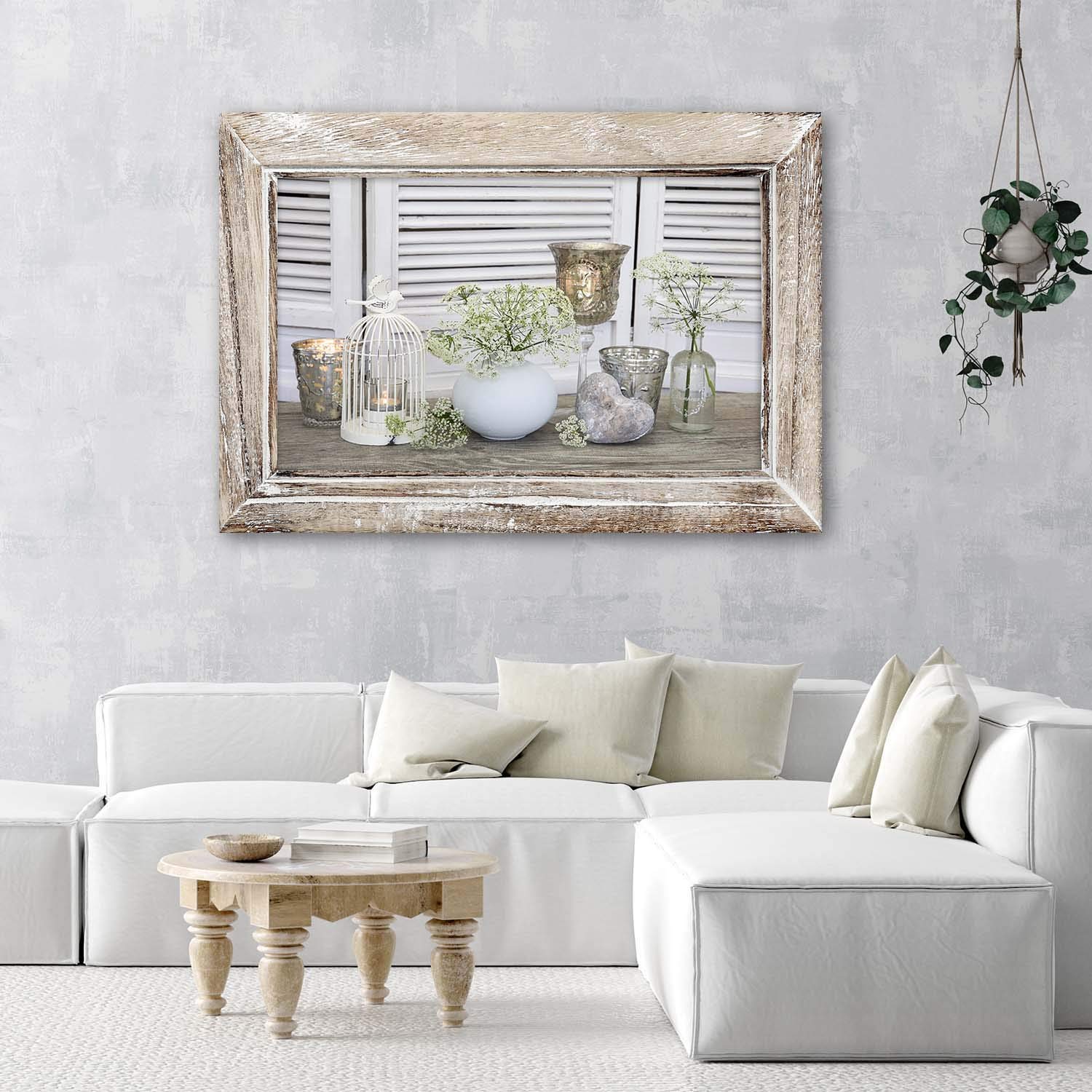 Feeby Leinwandbild XXL Shabby chic 120x80 cm Wandbild Kunst Holzrahmen Illusion Beige