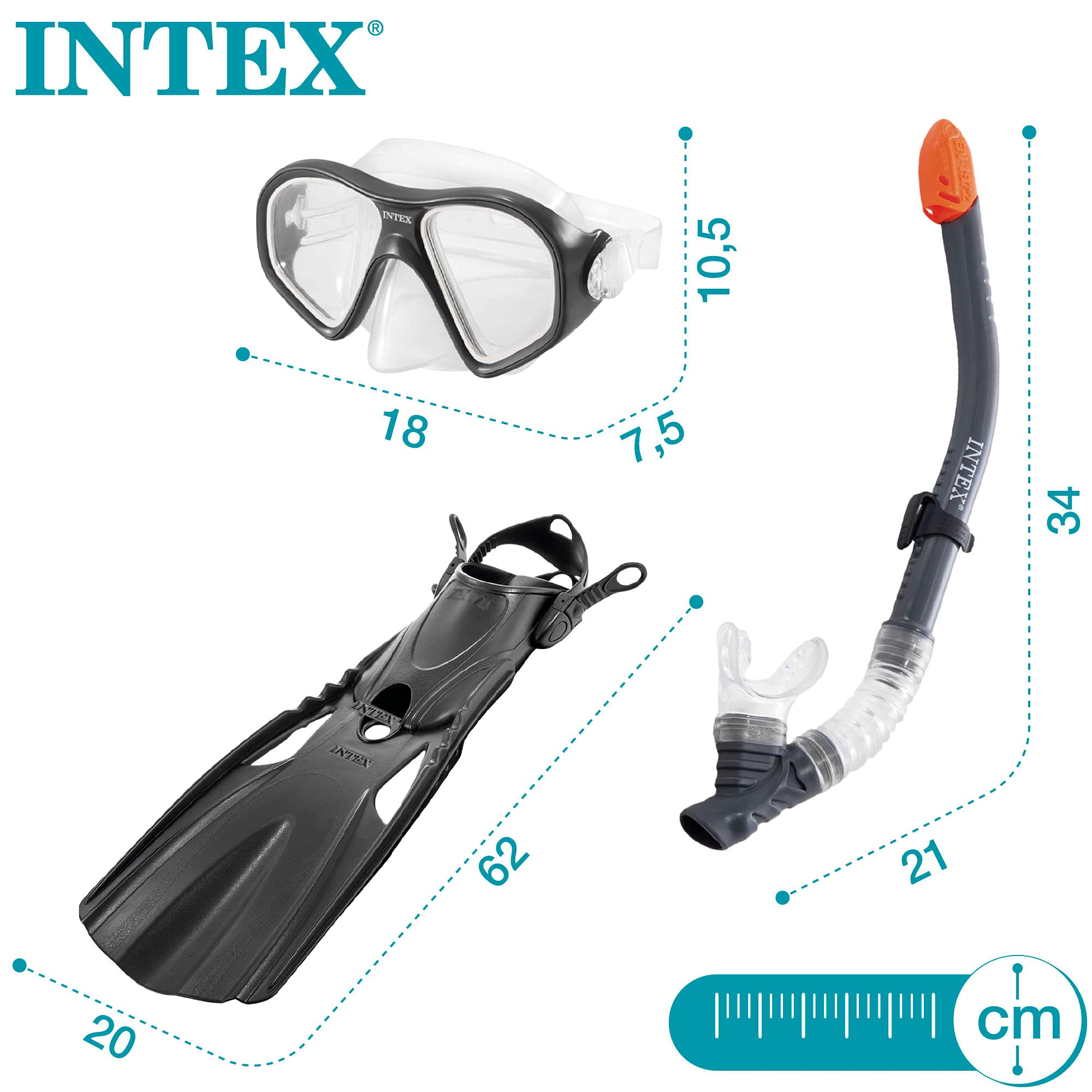 Intex 55657, Set para buceo Reef Rider Sports, Unisex niños, Multicolor, Talla 41-45