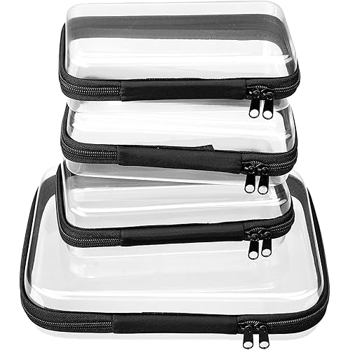 4 pcs Clear Zipper Pouches,Hard Shell Zipper Case, Toiletry Bag for Travel, CLear Diaper Bag, Toiletry Pouch, Travel Organizer, Cosmetic Bag,Toy Storage Bins (M+3S)(Black)