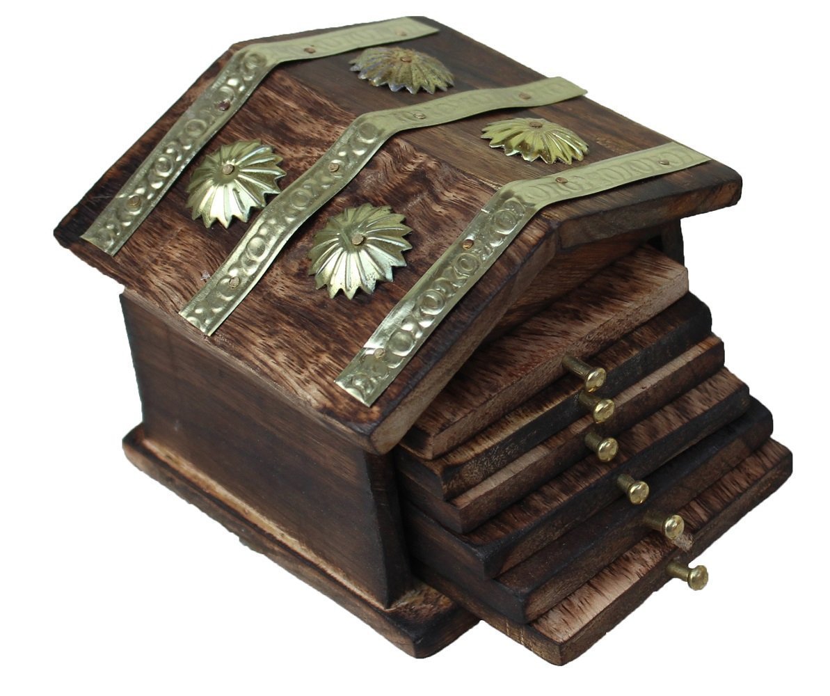 Paartha Saarthi Rajasthani Wooden Antique Beautiful Miniature Hut Design Tea Coffee Coaster Set