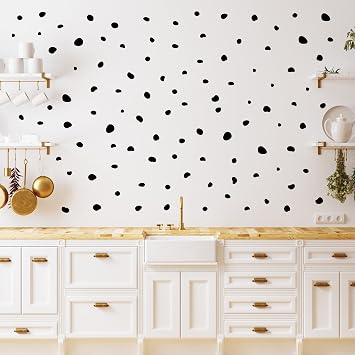 Decalcomania Irregular Black Dots Wall Decals - Set of 216 Small Dalmation Dot Wall Stickers for Classroom Bedroom Living Room Nursery Bathroom Decor Removable Peel and Stick Indoor Wall Decor