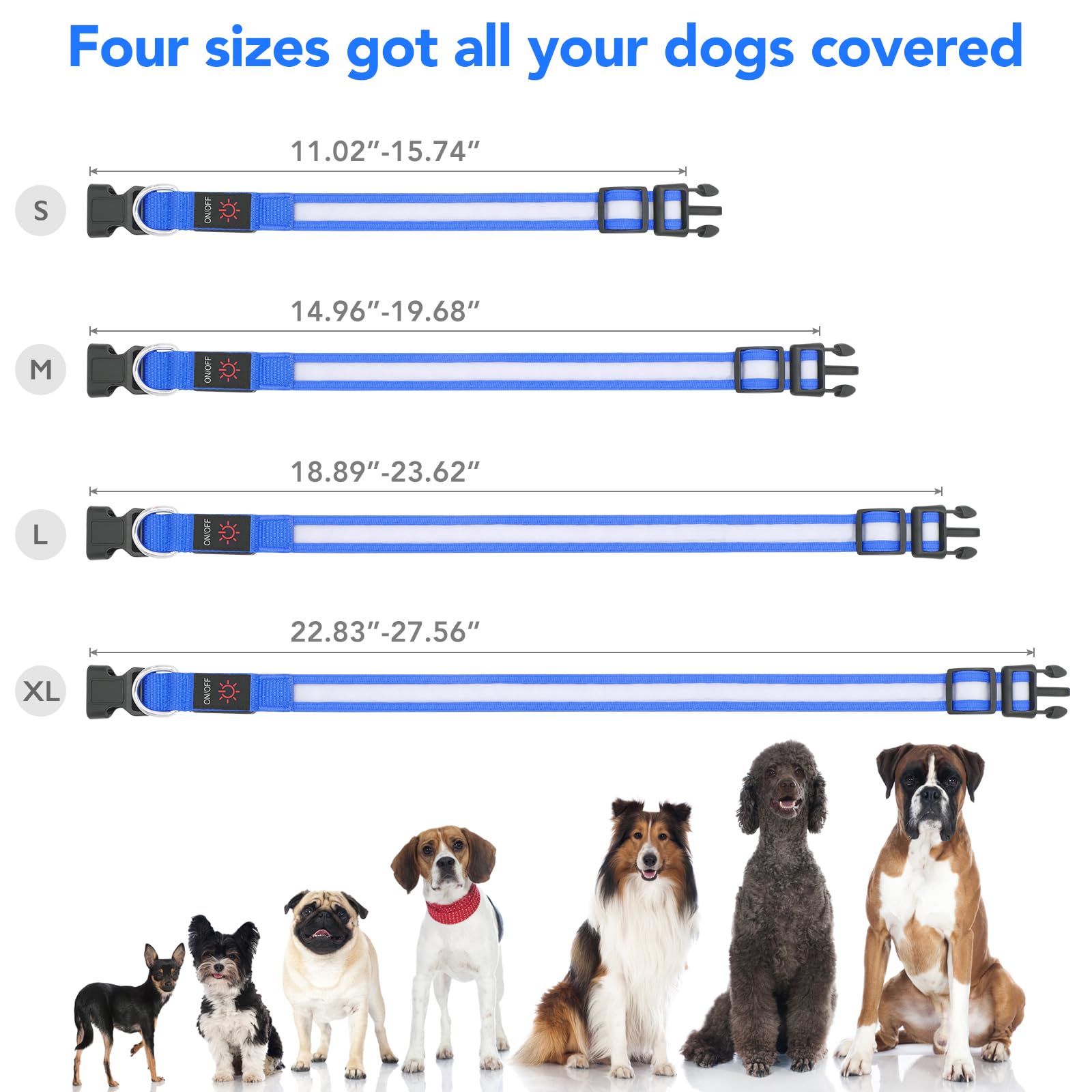 Vizpet Collar de perro con luz LED, ajustable, recargable por USB, súper brillante, luz de seguridad, collares brillantes para perros (pequeño, azul)