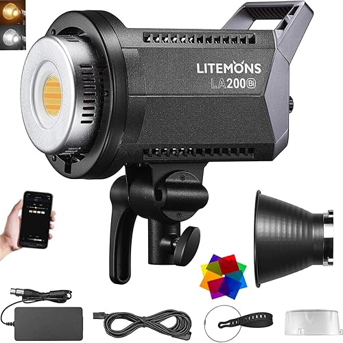 Godox Litemons LA200Bi - Luz de video LED 2800K-6500K montaje Bowens CRI 96 TLCI 97 11 efecto FX 0-100 de atenuación control de aplicación para
