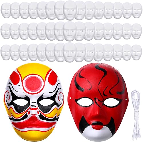 Aoriher 50 máscaras de papel para manualidades, máscaras de cara completa, máscaras blancas para hombres, máscaras para decorar pulpa en blanco,