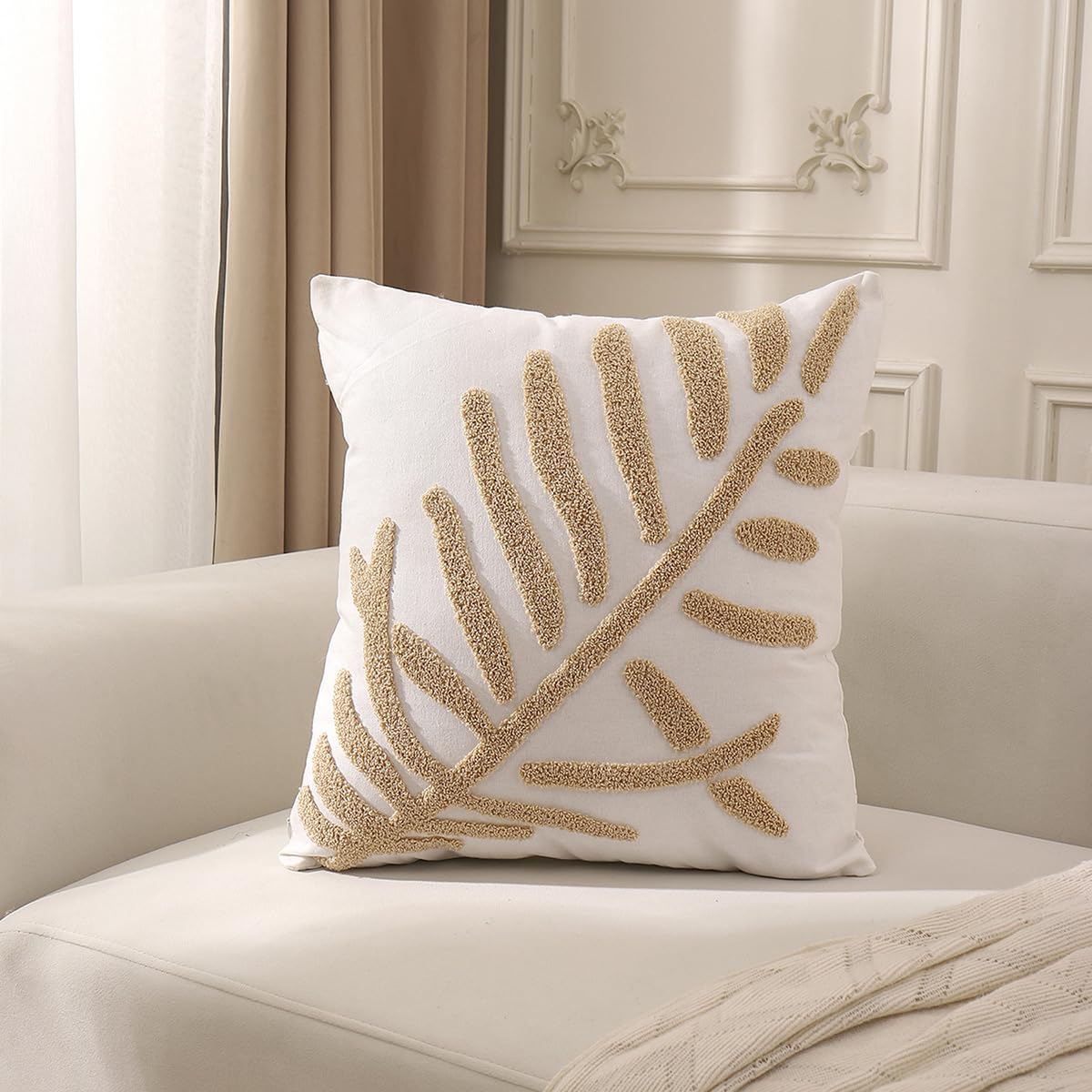 2 Pack Boho Throw Pillow Covers Tufted Leaves Pillow Cases, 18x18 Inch