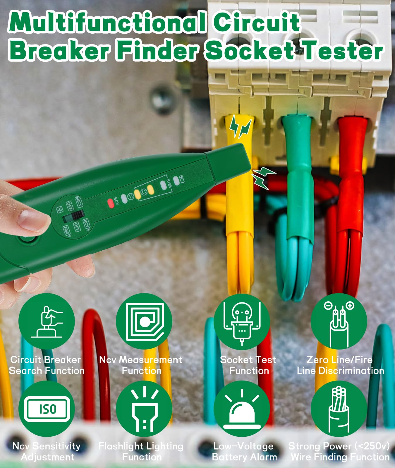 HISITEK – Detector de Cables en Pared, Ajustable Sensibilidad, 110-250 V CA, Linterna LED, Enchufe Europeo - Rastreador y Detector de Cables【Sin batería】