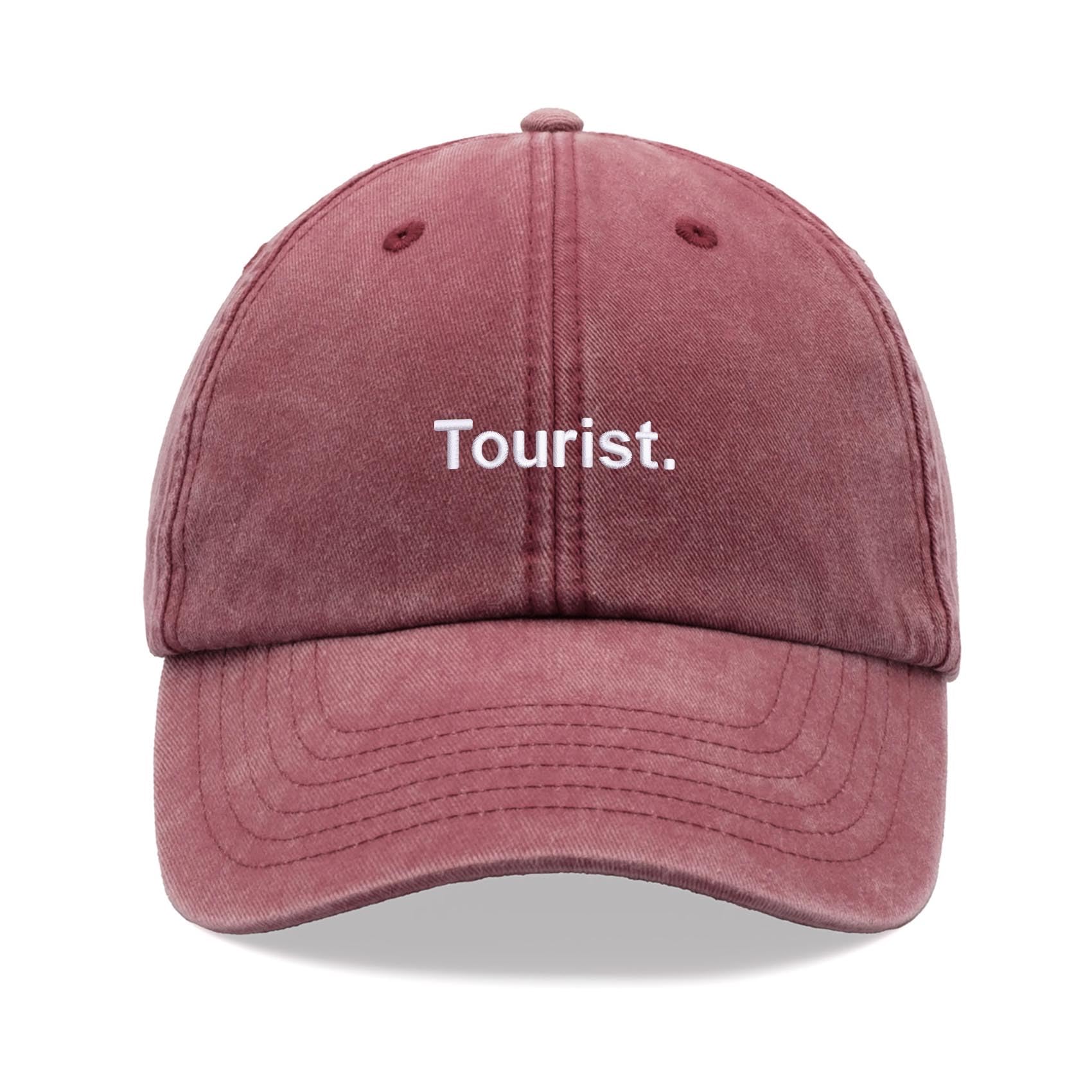 Tourist Baseball Cap Vintage Washed Unisex Dad Hat Low Profile Adjustable Red