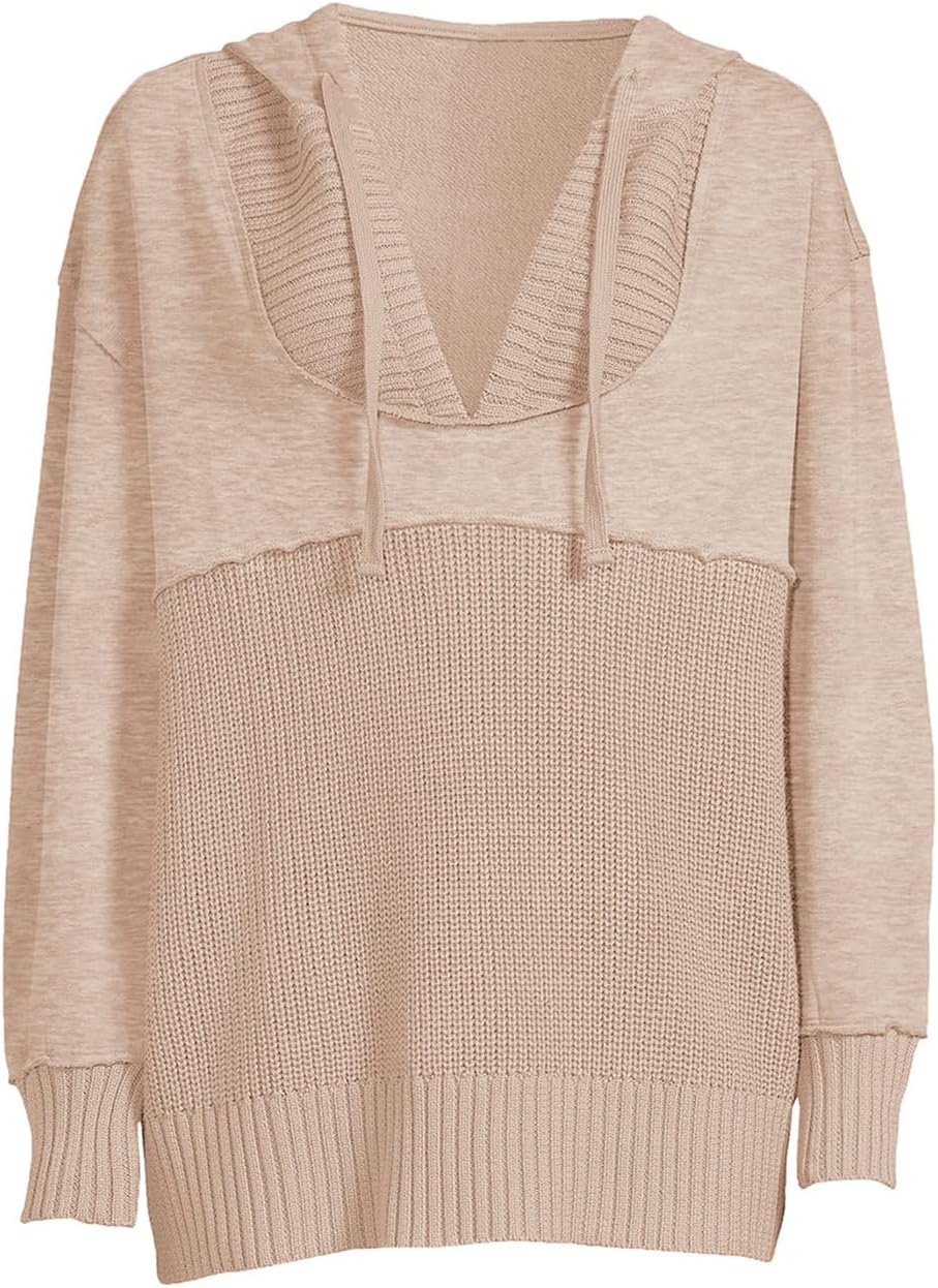 Women's Loose Long Sleeve Pullover Sweater Casual Trendy V Neck with Hoodies Sweatshirts Ribbed Knitted Top Fall - Image 6